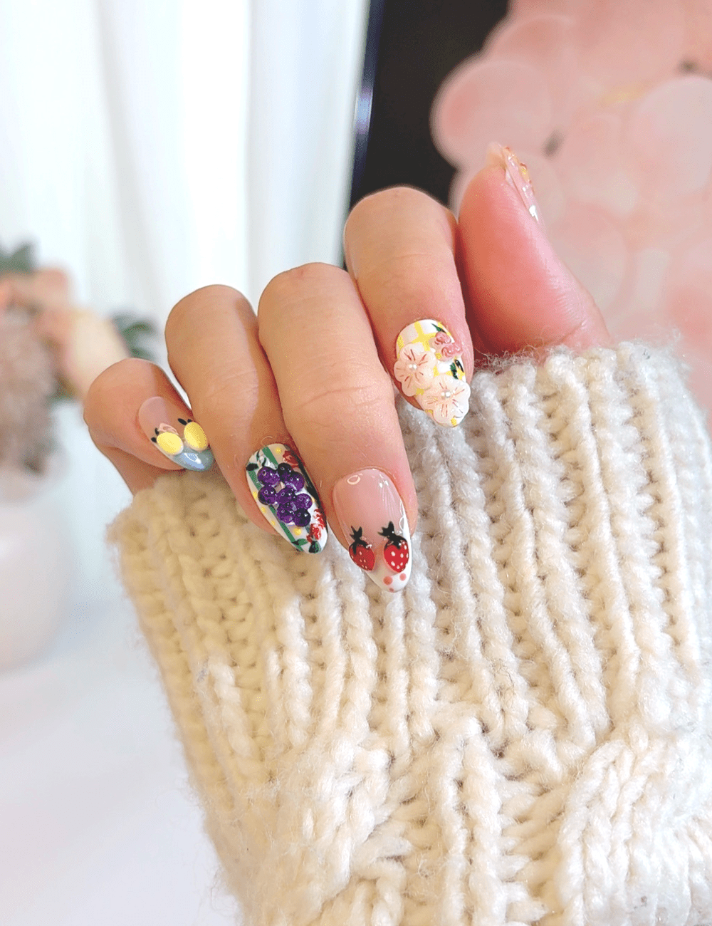 Fruit Party Press-On Nails – Short Almond | Colorful Summer Design