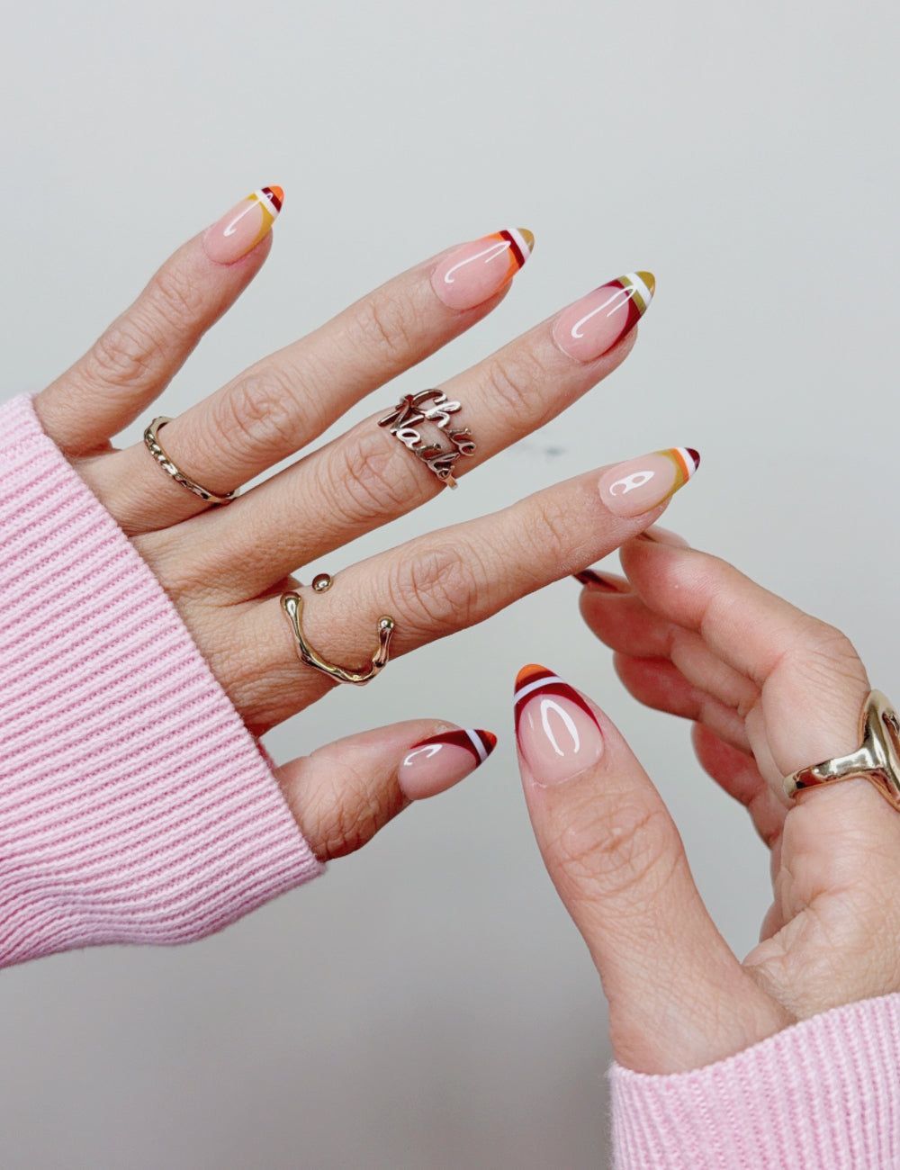 Orange French Short Almond Press On Nails | Handmade Acrylic Nails
