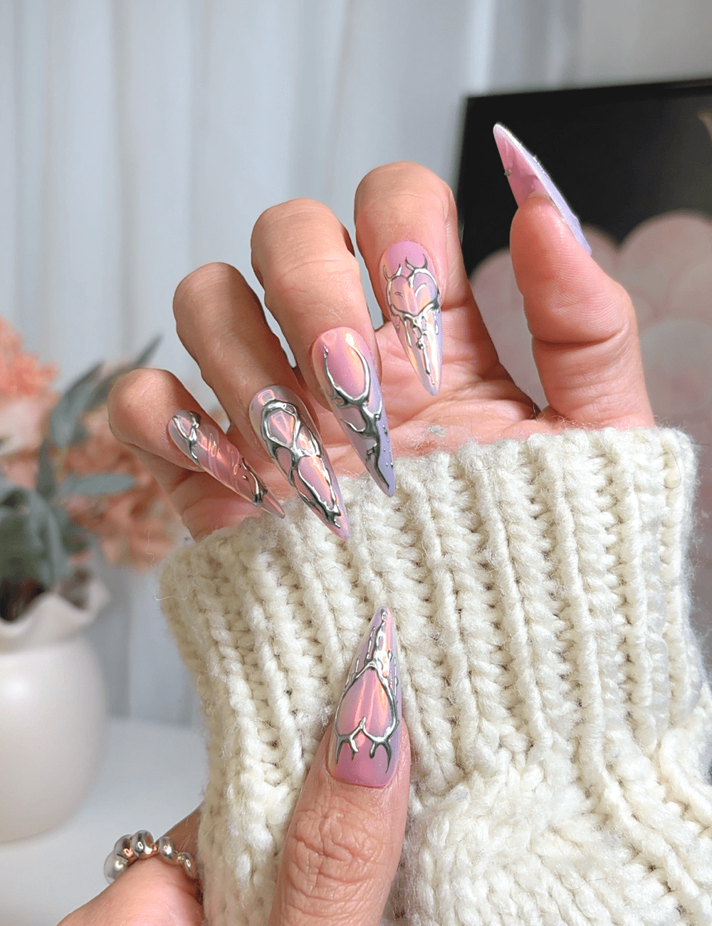 Blush Armor | Long Stiletto Press-On Nails