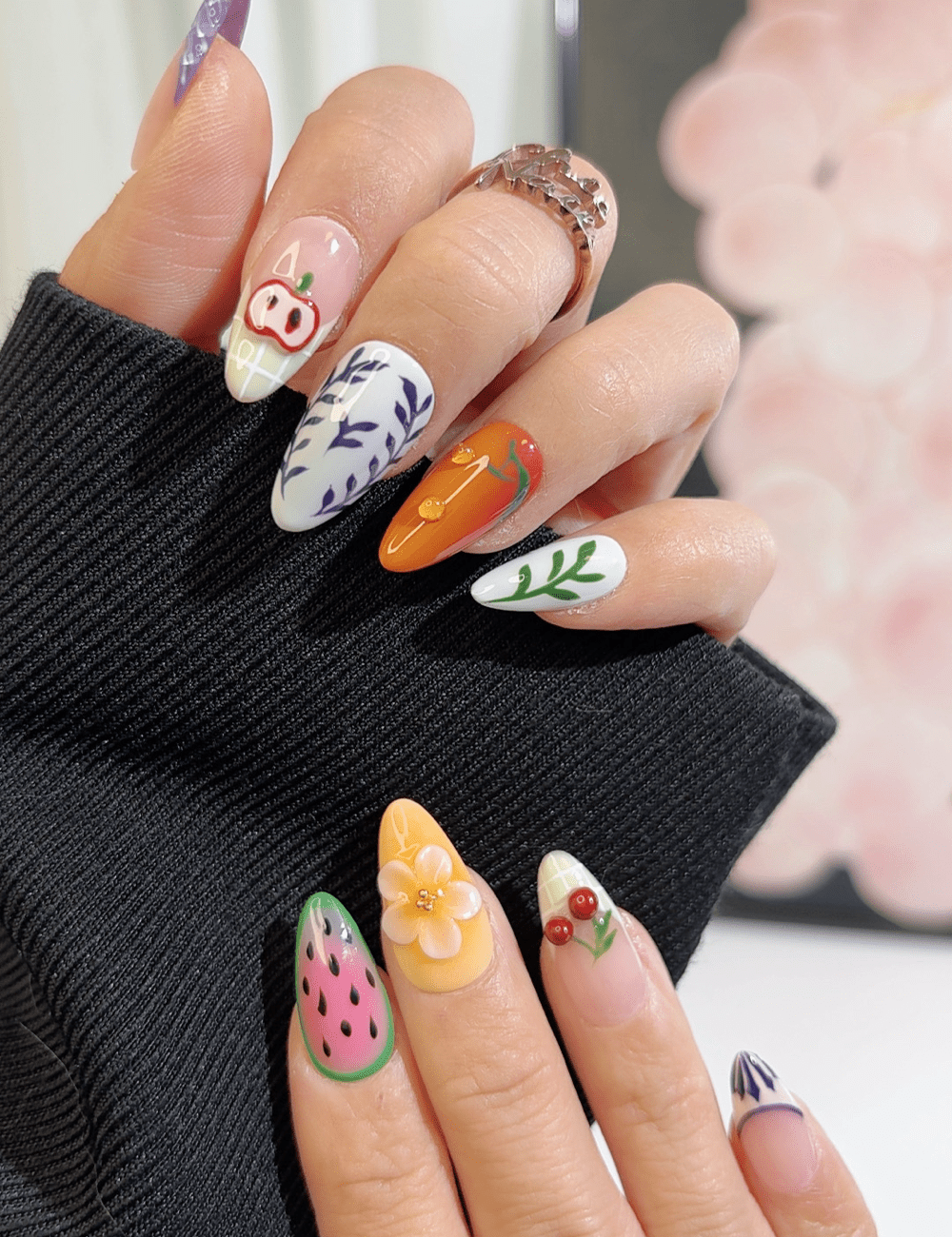 Fruit & Veggie Cute Press-On Nails – Medium Almond