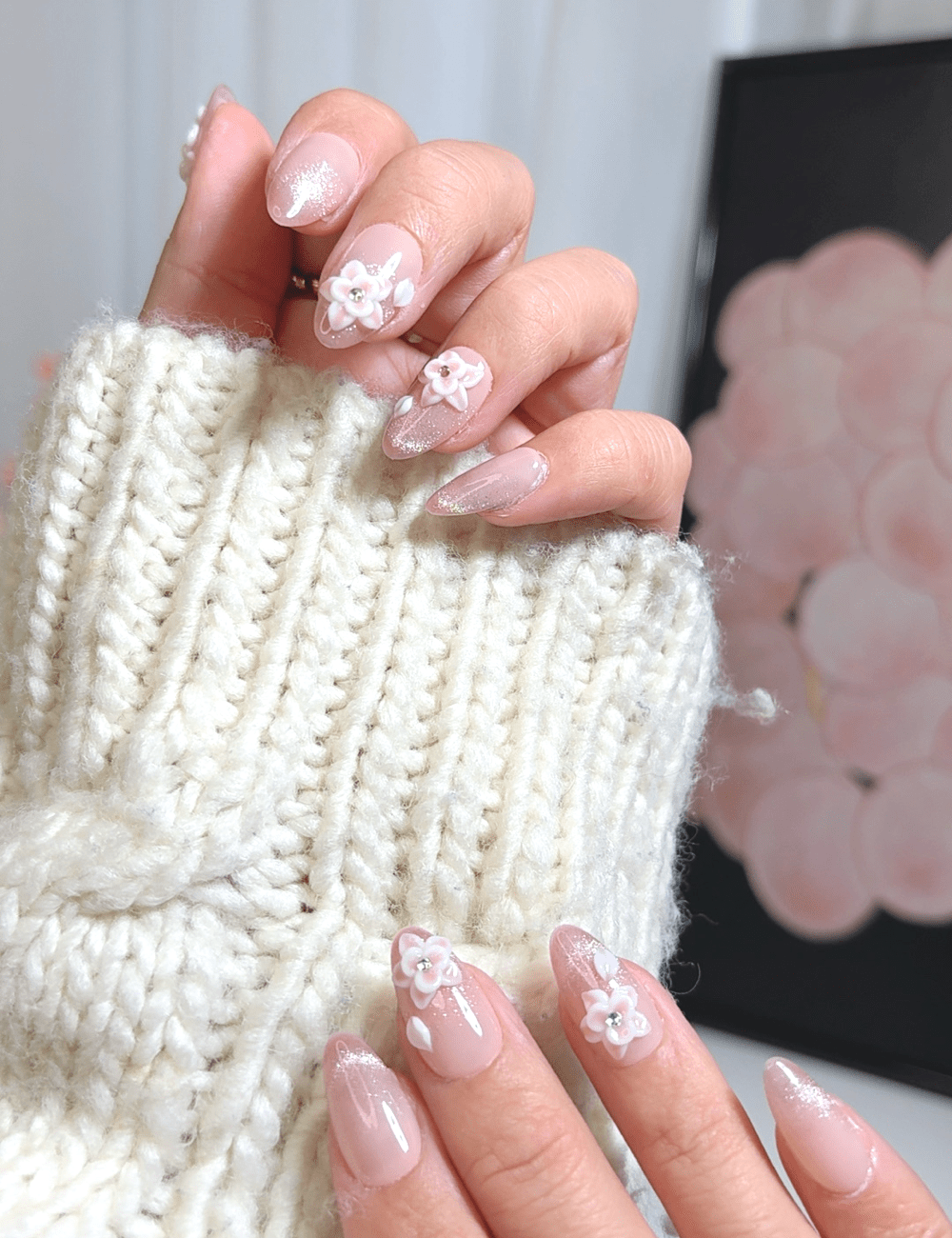 Pearl Blossom Glow | Short Almond Press-On Nails