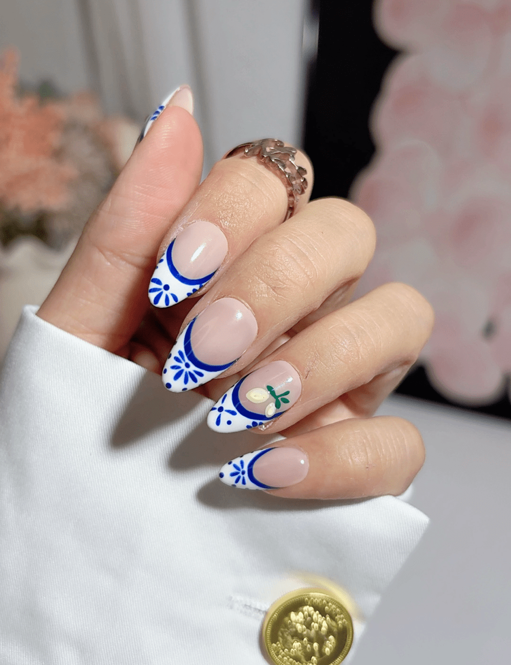 Lemon Blossom Blue French Press On Nails