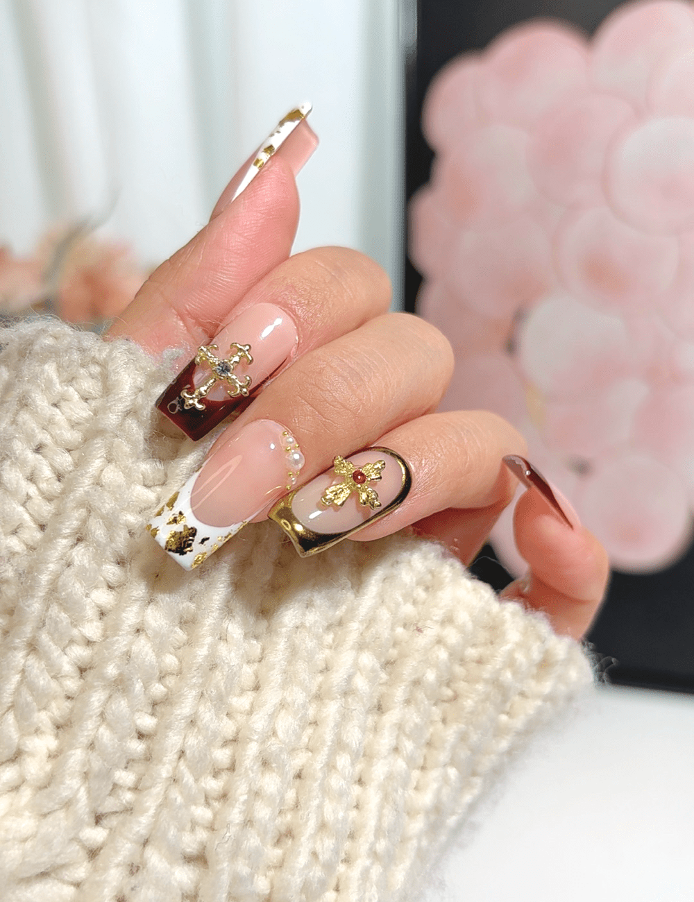 Royal Burgundy Cross Press-On Nails