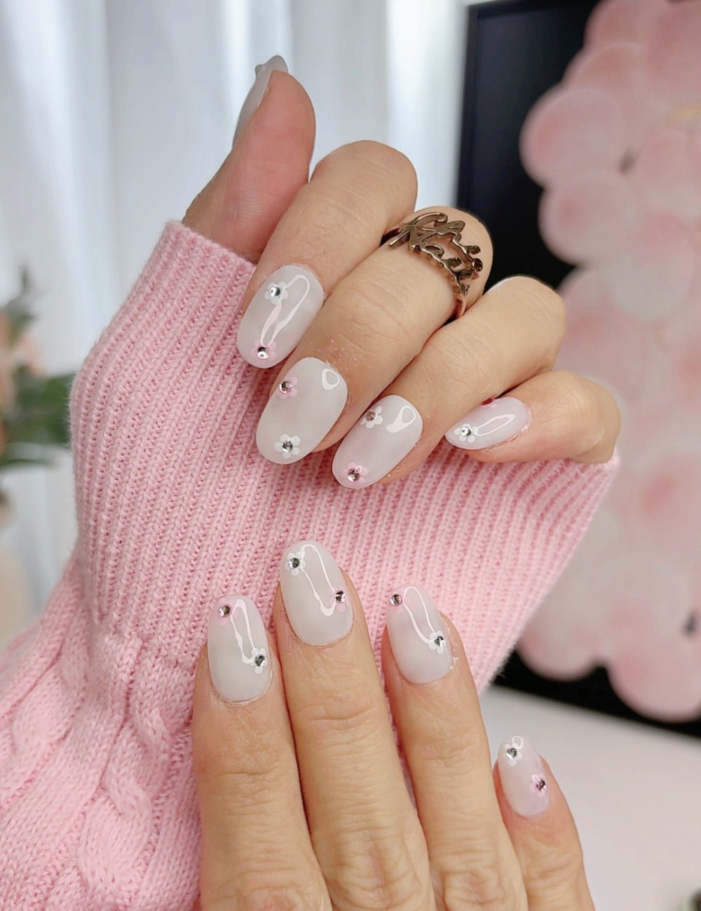 Blush Crystal Press-On Nails