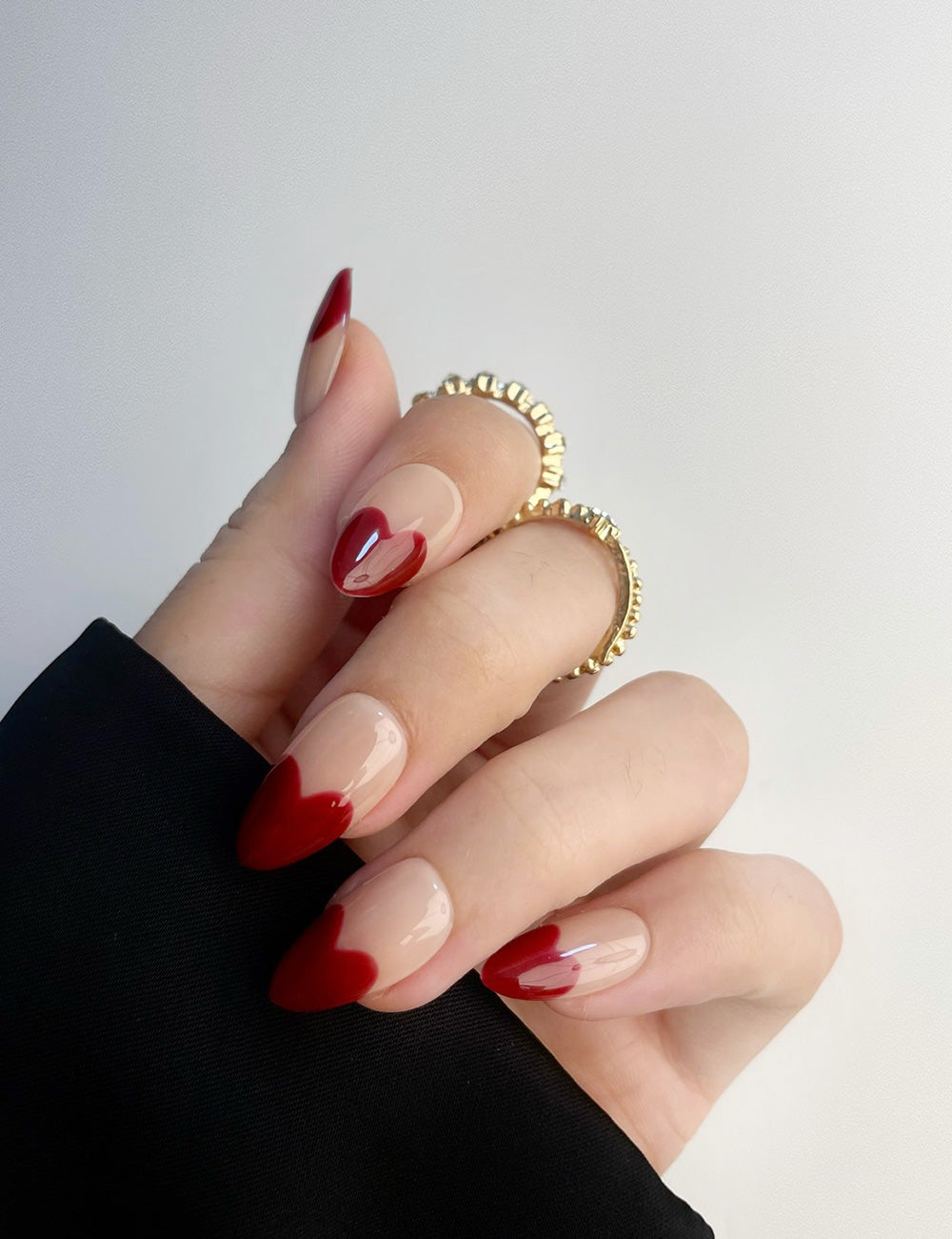 Love Struck Short Almond Press-On Nails – Red Heart French Tips