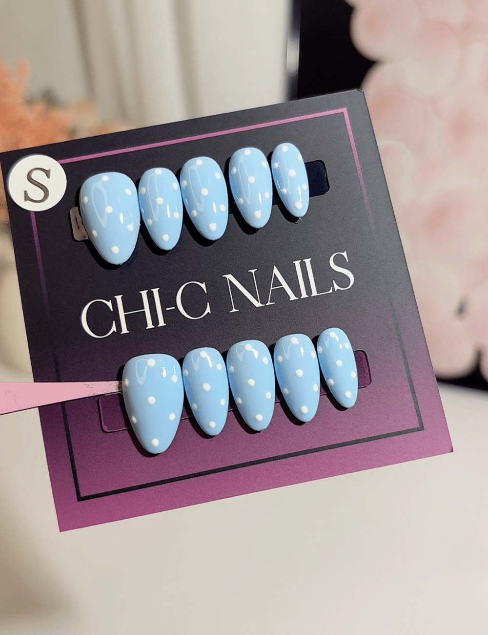 Blue Polka Dot Press On Nails