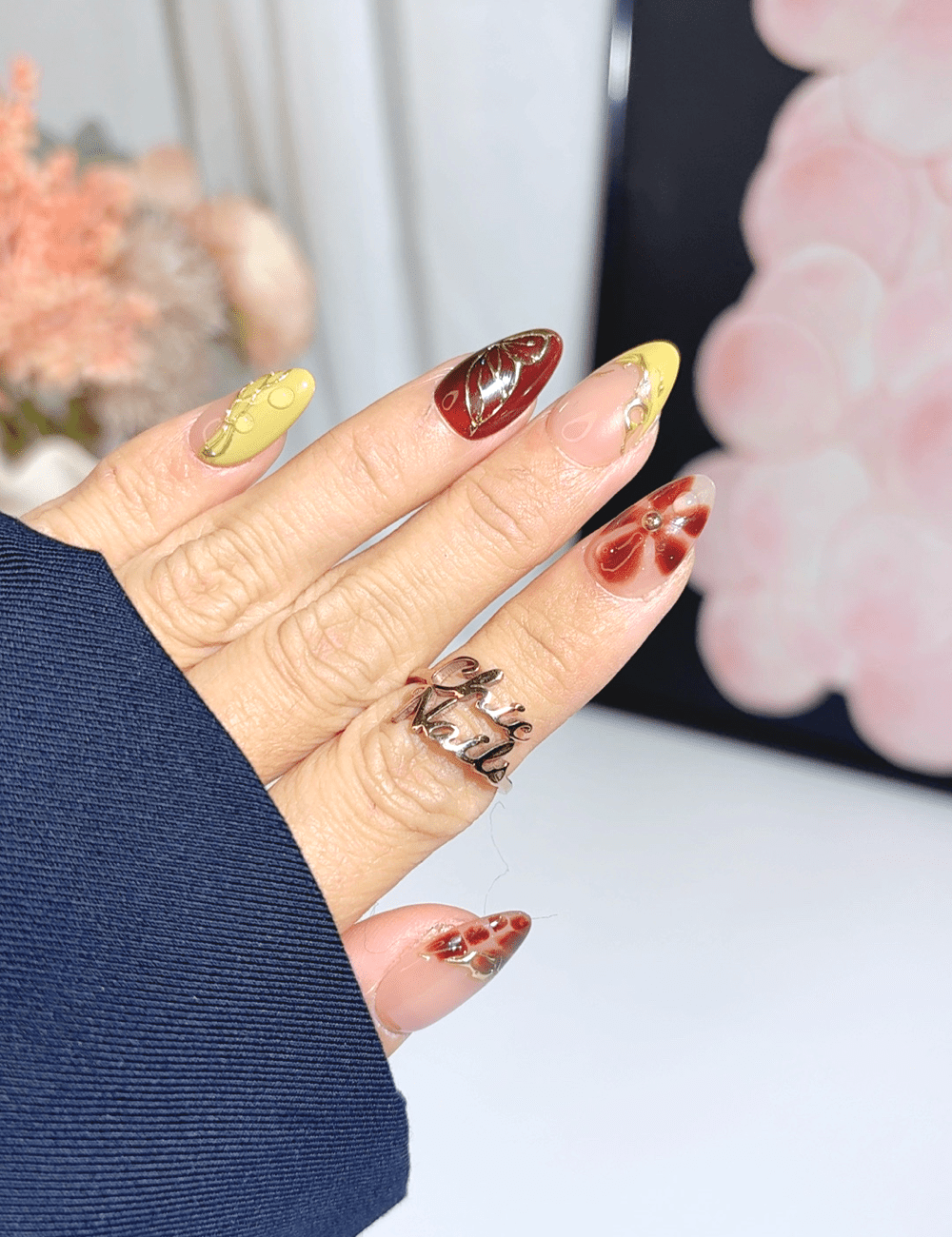 Caramel Bloom 3D Floral Press On Nails