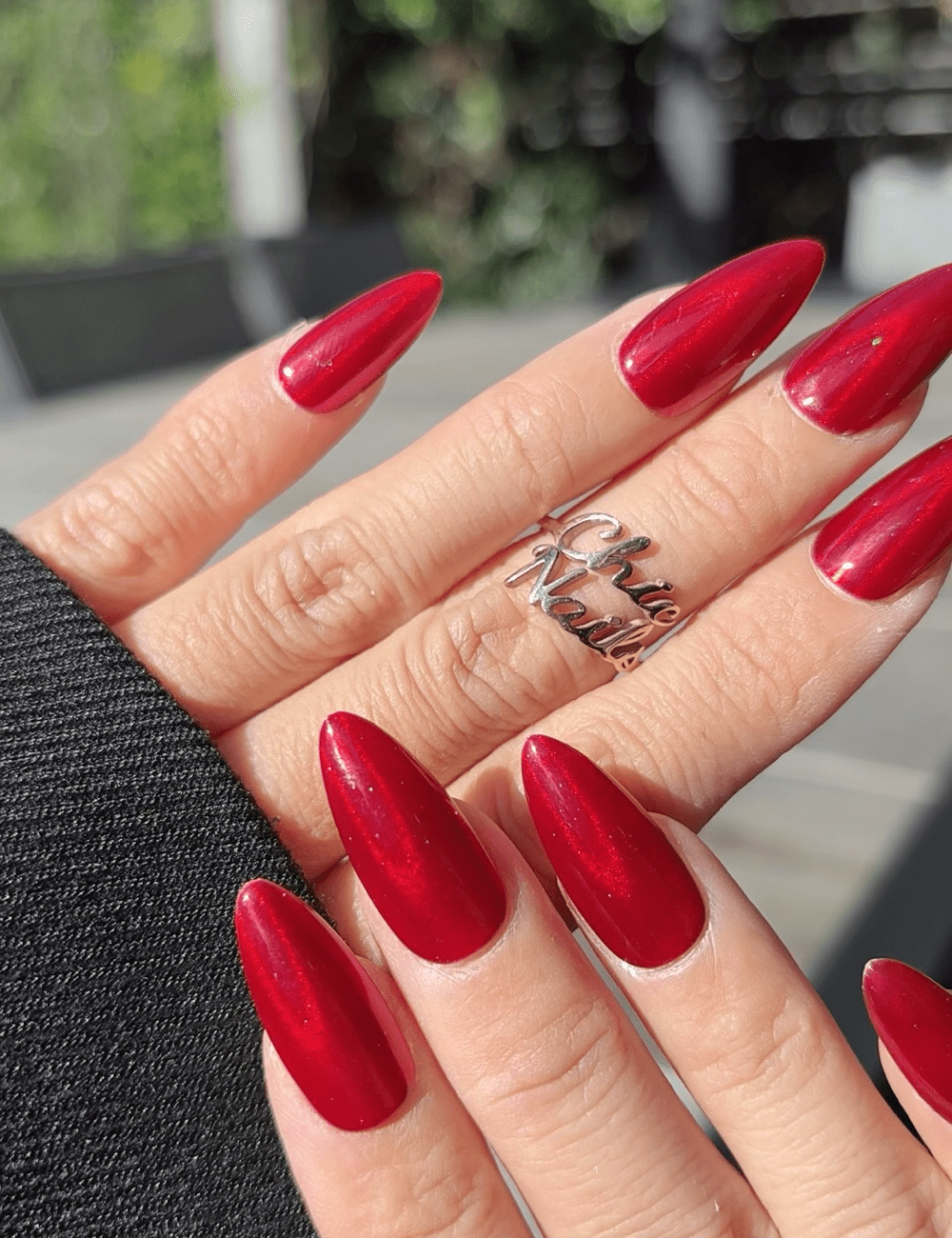 Deep Ruby Red Press-On Nails – Medium Almond Glossy Finish