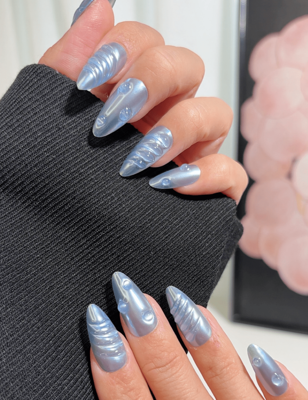 Blue Pearl Waves 3D Press-On Nails