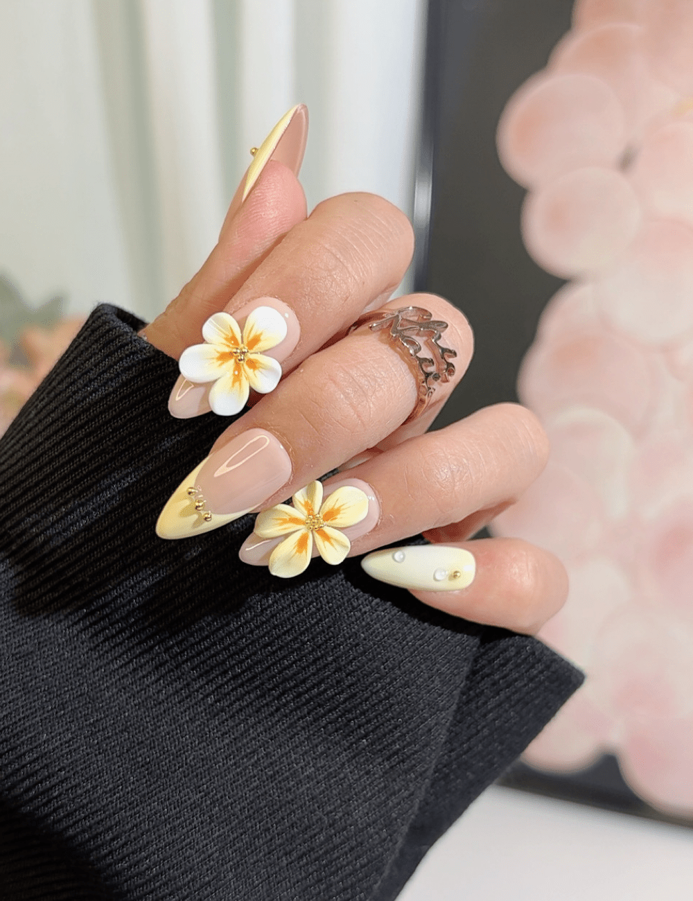 Yellow Plumeria 3D Press-On Nails – Tropical Bloom | CHICNAILS