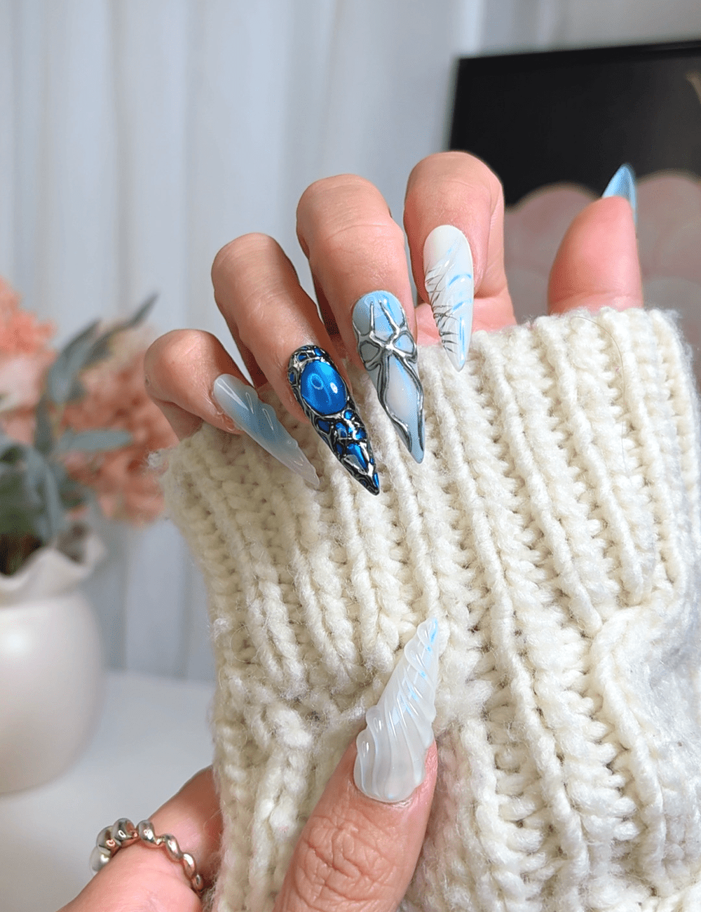 Frostbite Jewel | Long Stiletto Press-On Nails