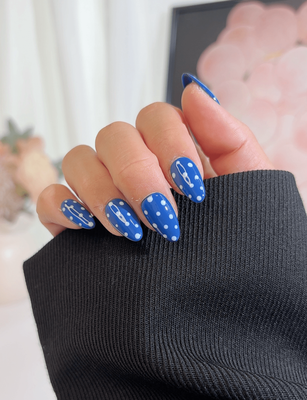 Blue Polka Dot Press-On Nails | Short Almond Reusable