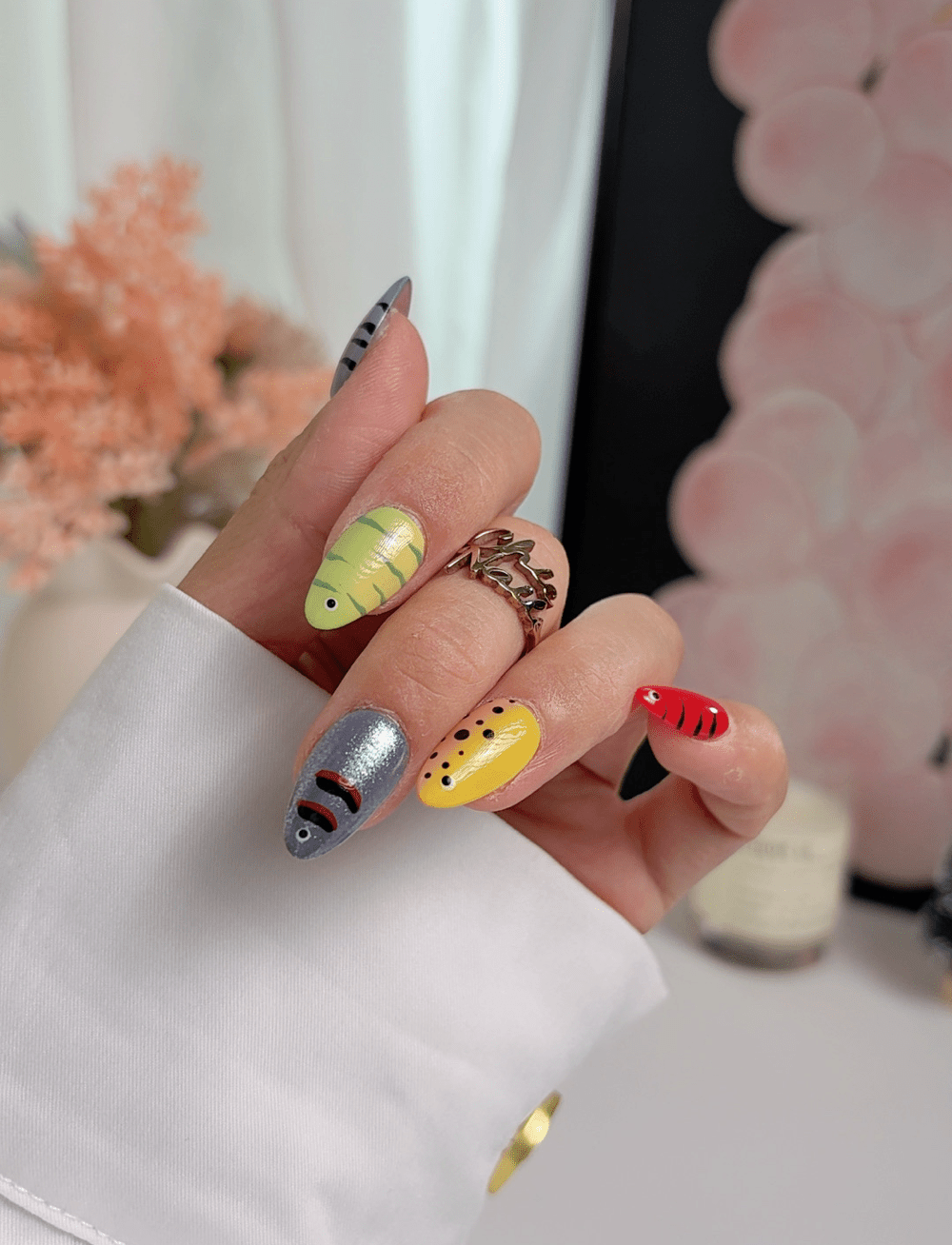 Colorful Cartoon Press On Nails with Glue, Short Almond, Handmade Graphic Art Nails, Playful Statement Nails