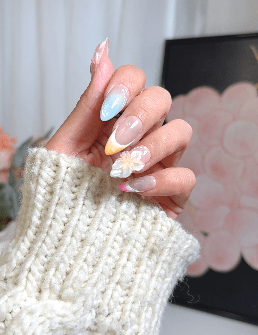 Sunset Bloom | Medium Almond Press-On Nails