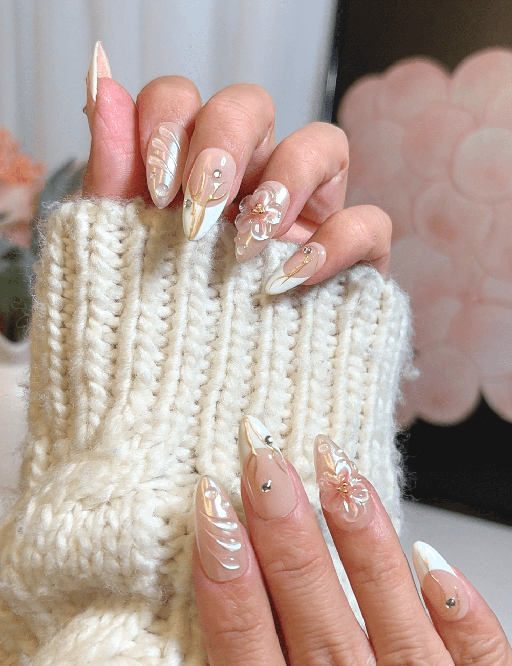 Golden Petal Veil – Medium Almond