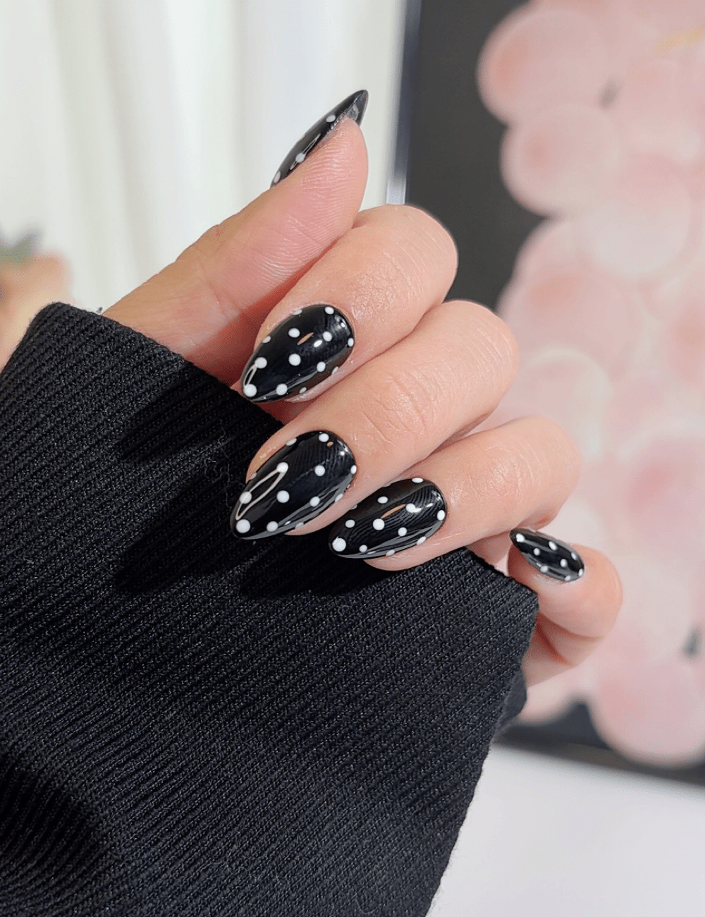 Black & White Polka Dot Press-On Nails | Short Almond