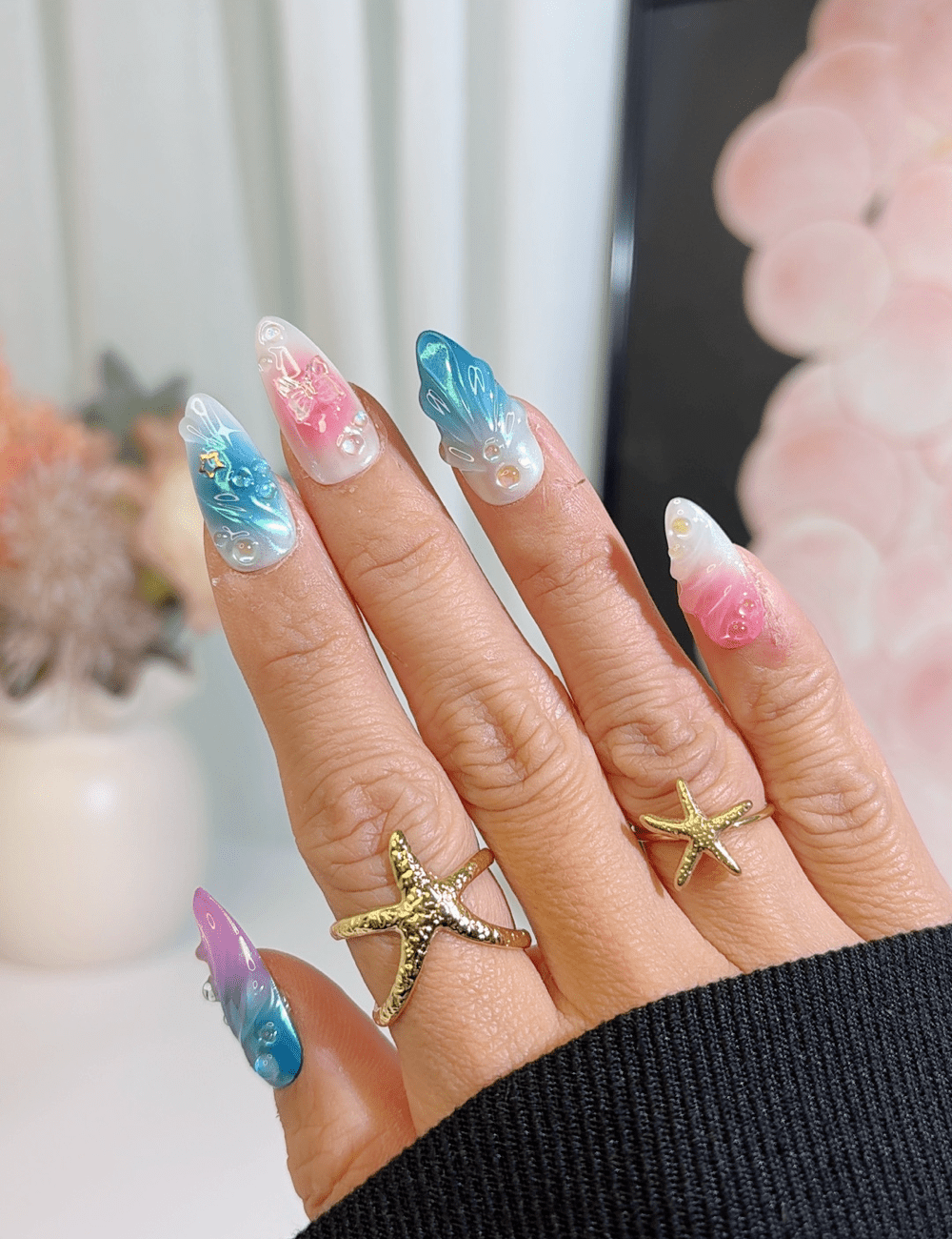 Mermaid Galaxy 3D Press-On Nails – Ocean & Sunset Fantasy | CHICNAILS