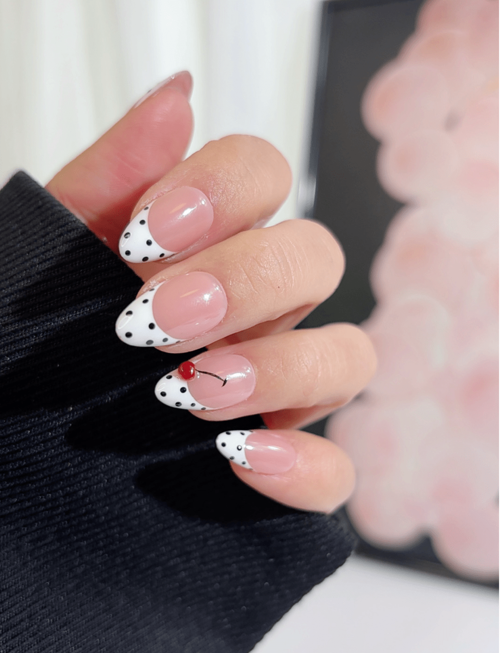 Cherry Polka Dot French Press-On Nails | Short Almond
