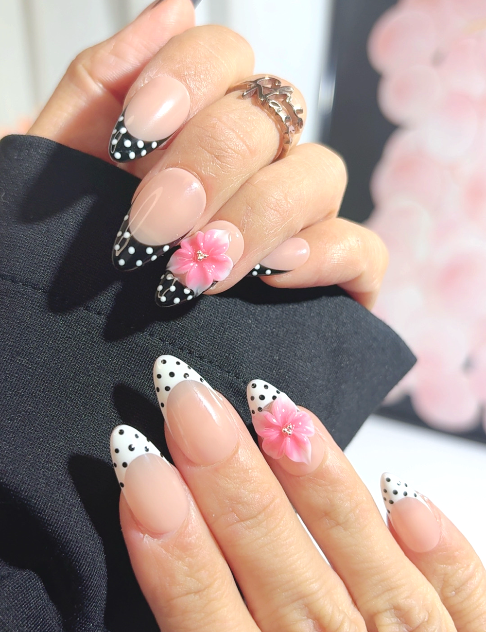 Polka Dot Pink Blossom Press On Nails