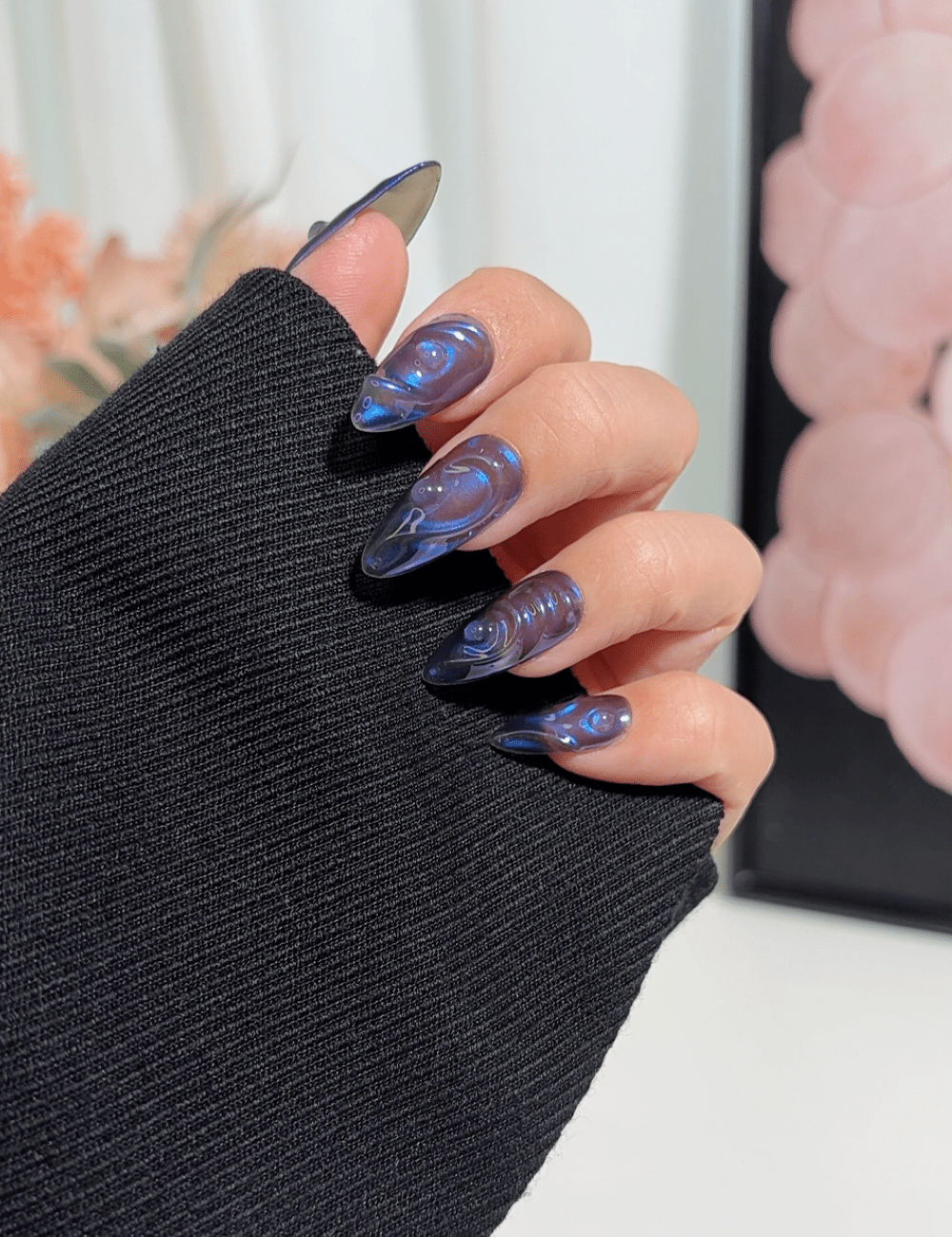 Midnight Ocean Waves 3D Press-On Nails