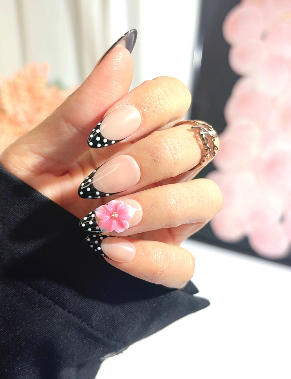Polka Dot Pink Blossom Press On Nails