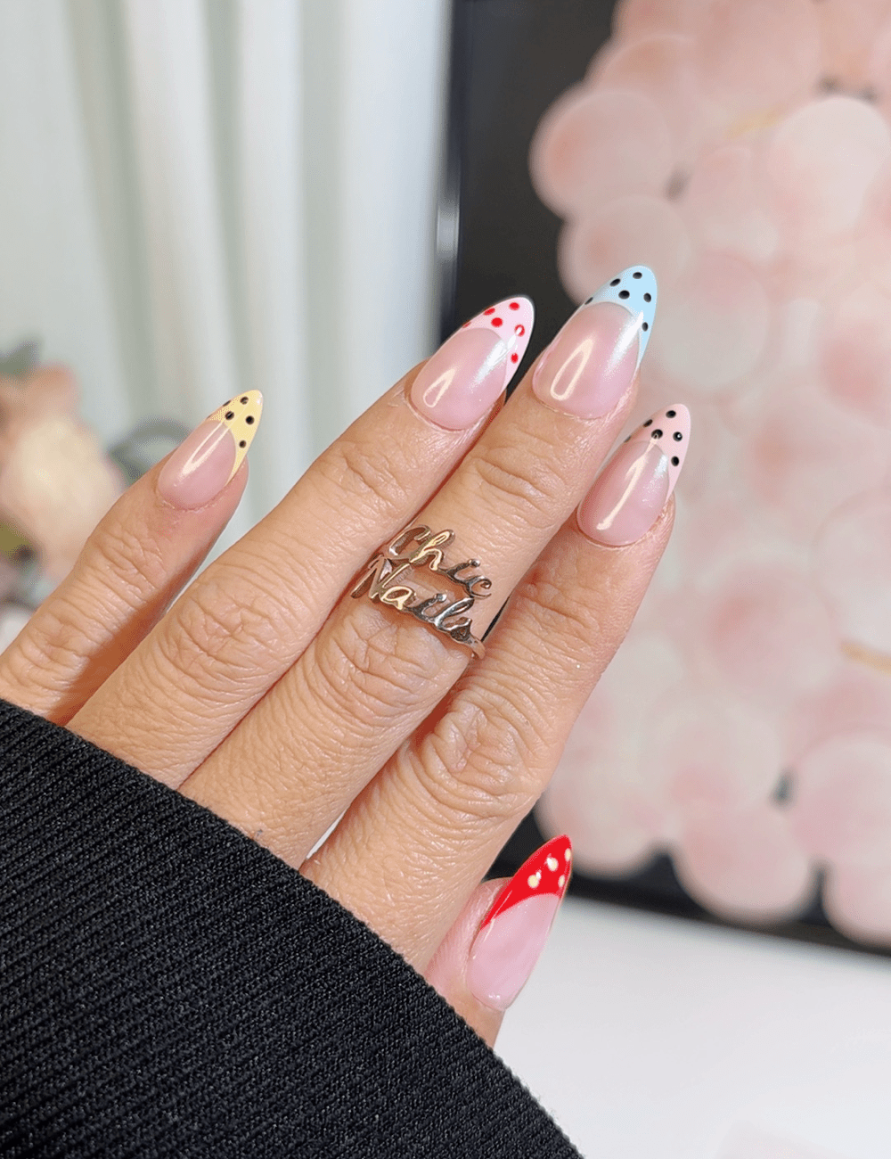 Rainbow Polka Dot French Press-On Nails – Fun Multi-Color Tips | CHICNAILS