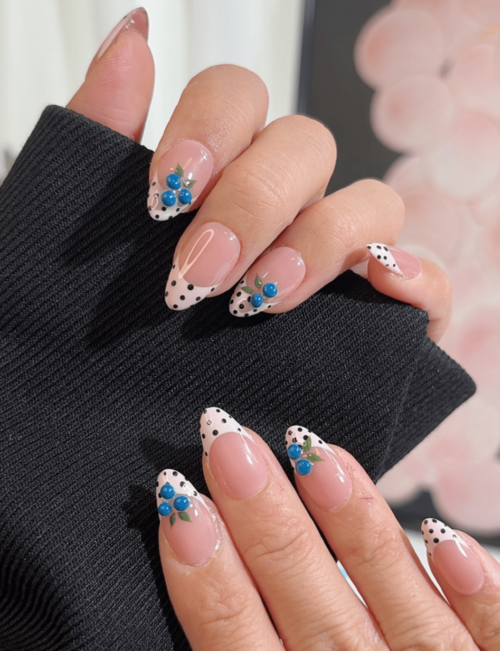 Blueberry Polka Dot French Press-On Nails | Short Almond