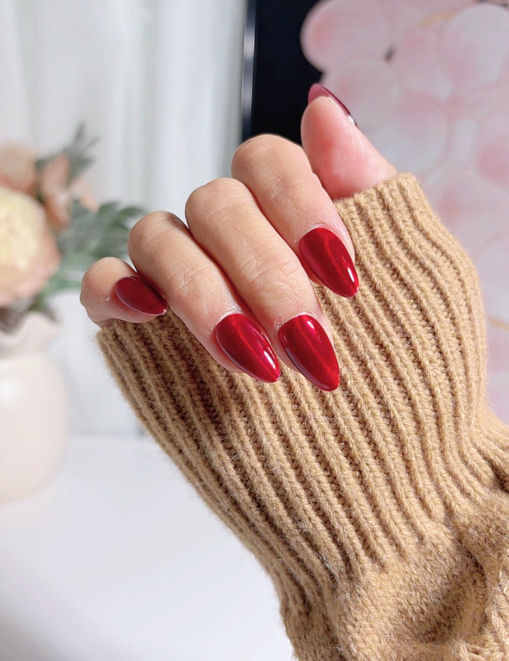 Deep Ruby Red Press-On Nails – Short Almond Glossy Finish