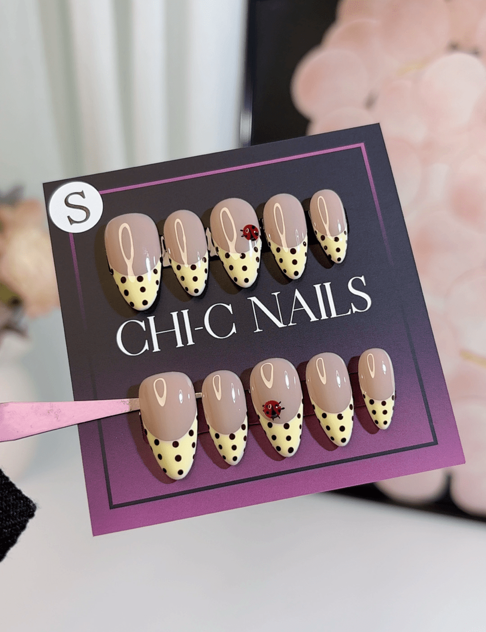 Yellow Ladybug Polka Dot French Press-On Nails – Fun Spring Style | CHICNAILS