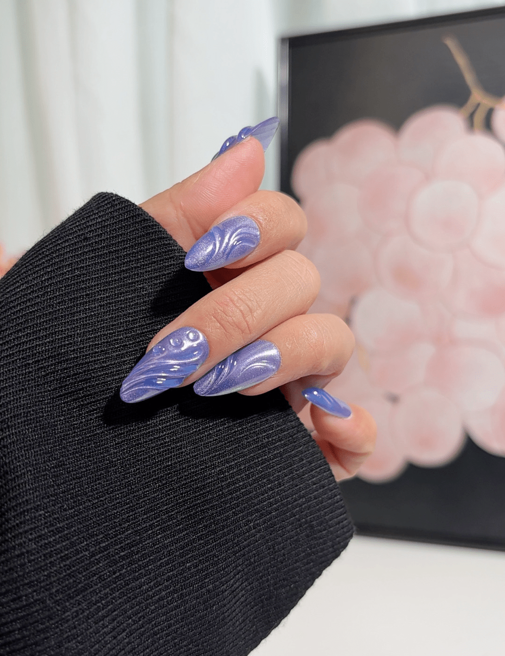 Lavender Pearl Waves 3D Press-On Nails
