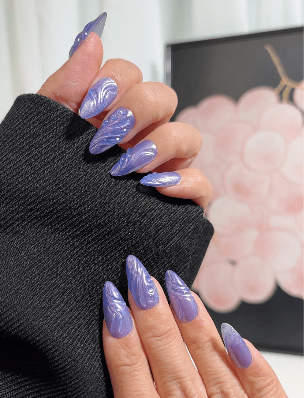 Lavender Pearl Waves 3D Press-On Nails
