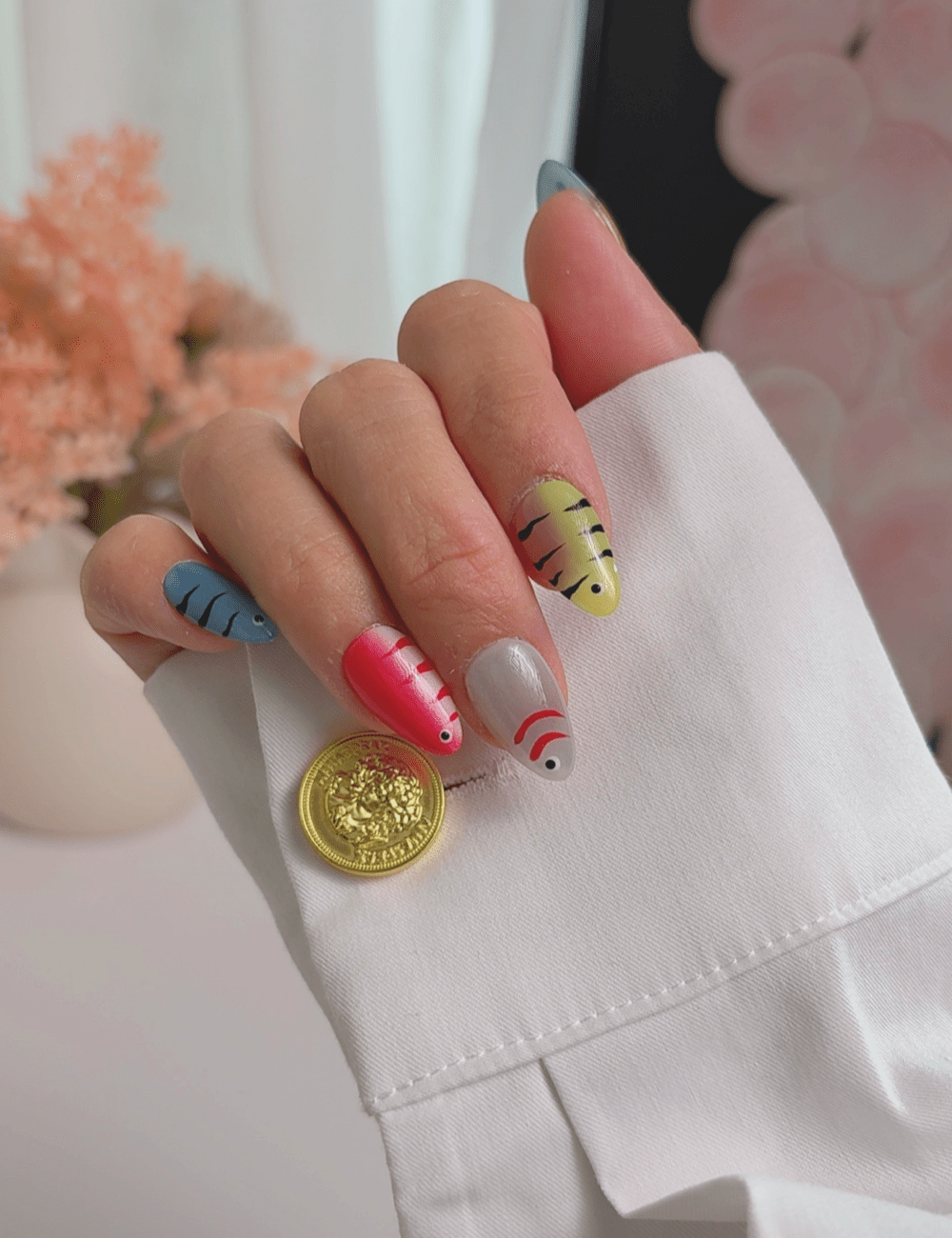 Colorful Cartoon Press On Nails with Glue, Short Almond, Handmade Graphic Art Nails, Playful Statement Nails