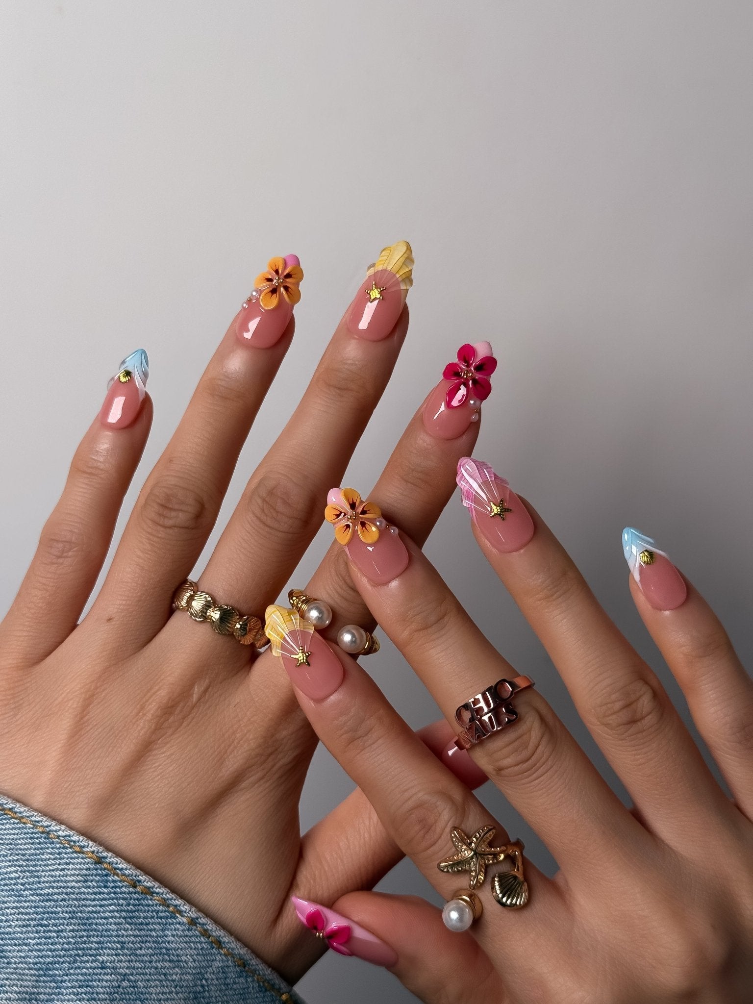 Tropical Blossom Press On Nails Medium Almond