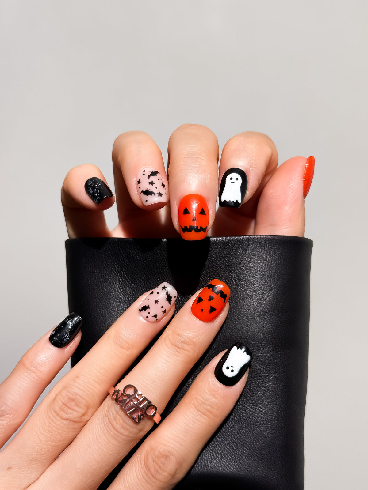 Pumpkin Boo Short Square Press On Nails