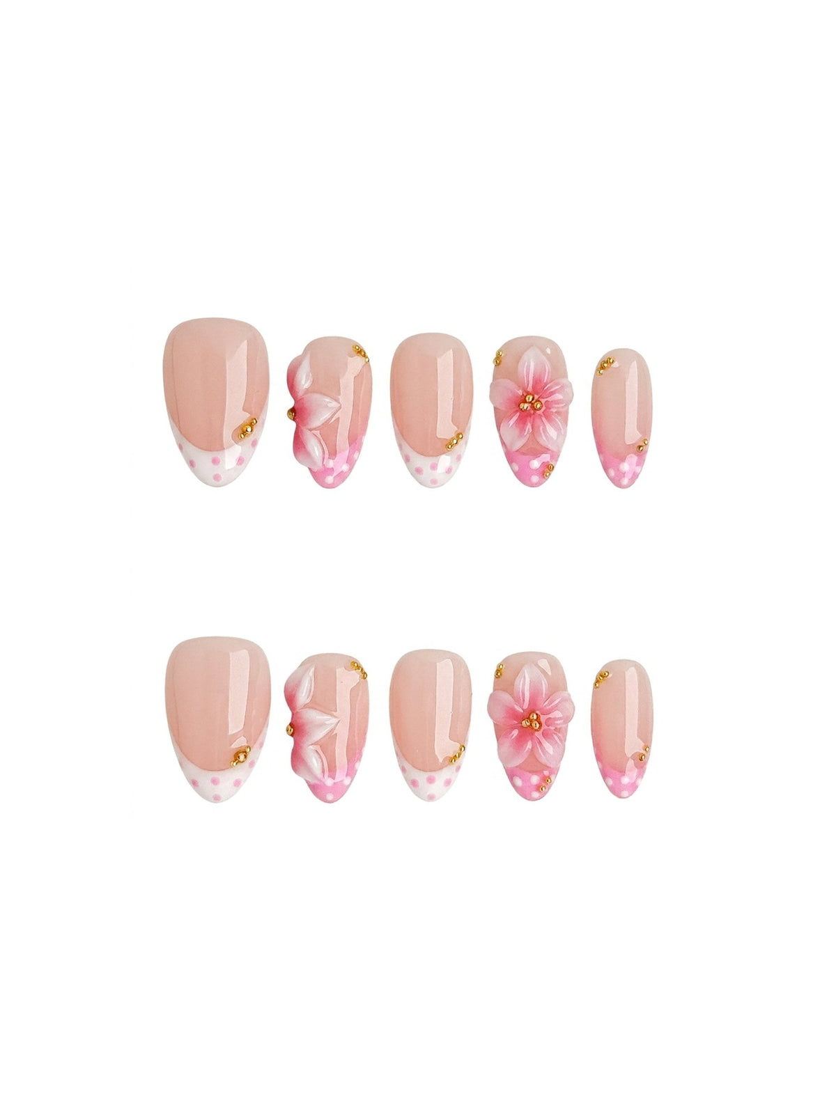 Pink Camellia 3D Floral Press On Nails Short Almond
