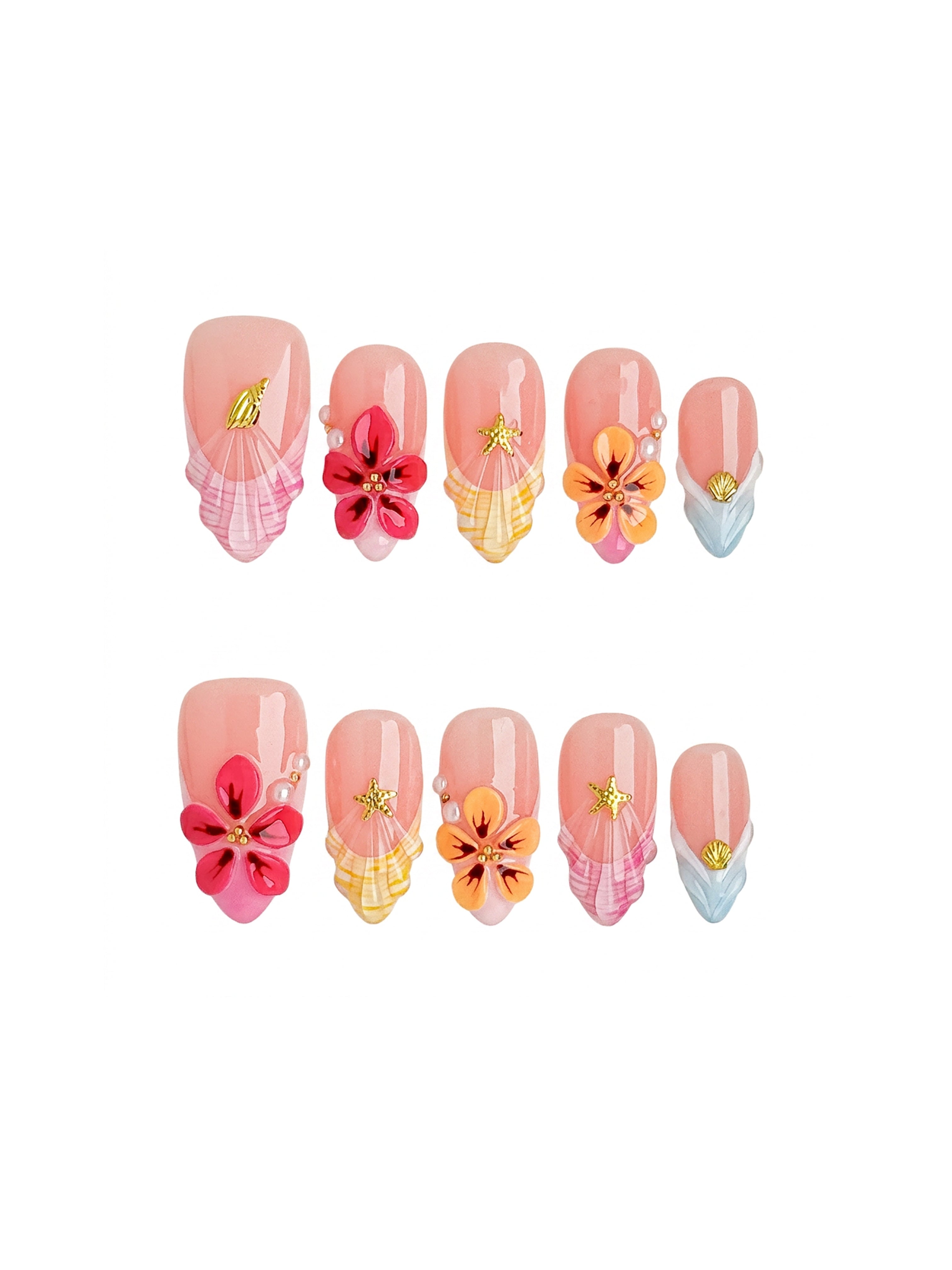 Tropical Blossom Press On Nails Medium Almond