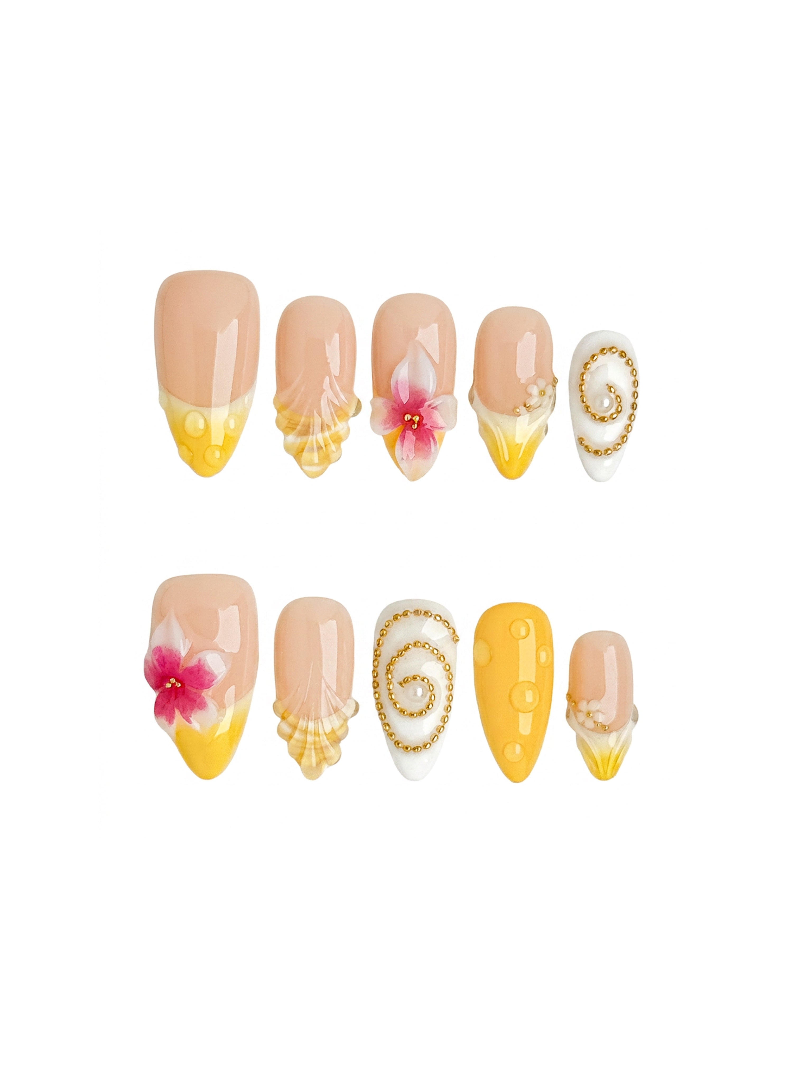 Golden Tropics Press On Nails Medium Almond
