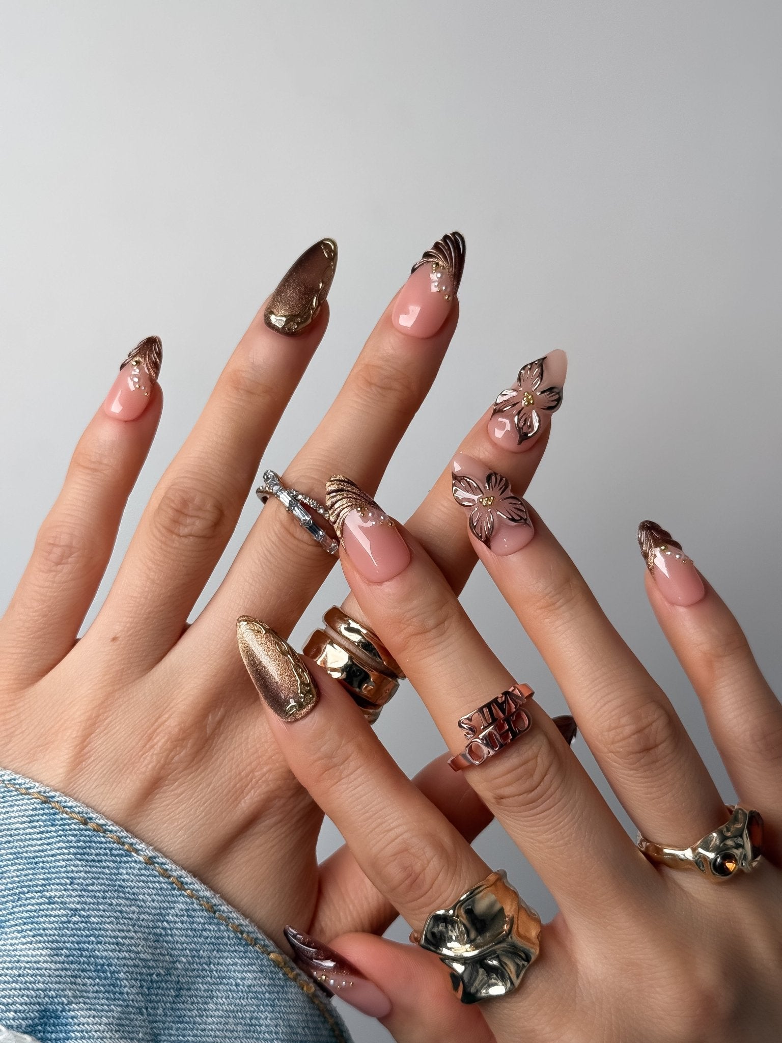 Chocolate Bloom Press On Nails – Medium Almond