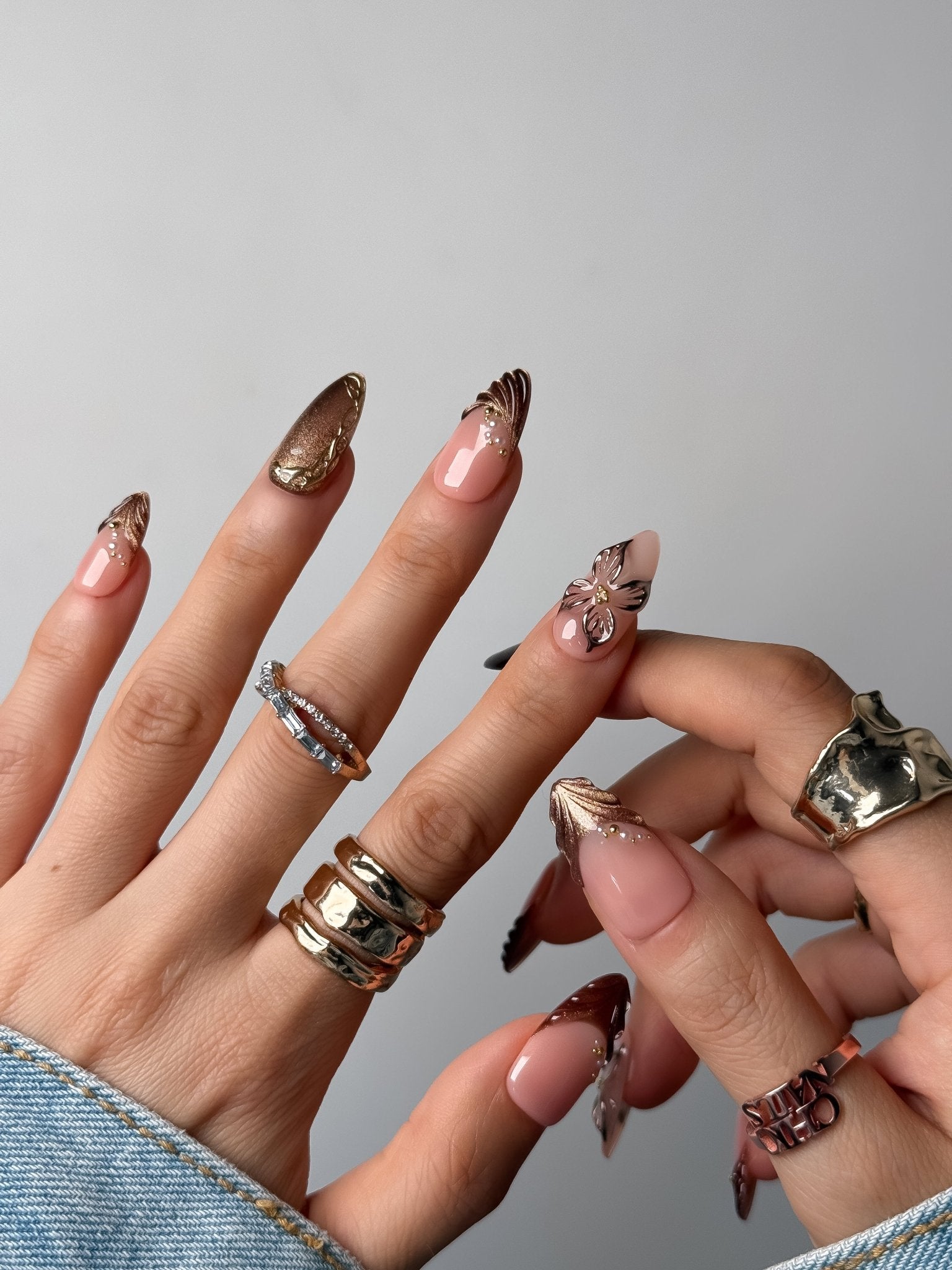 Chocolate Bloom Press On Nails – Medium Almond