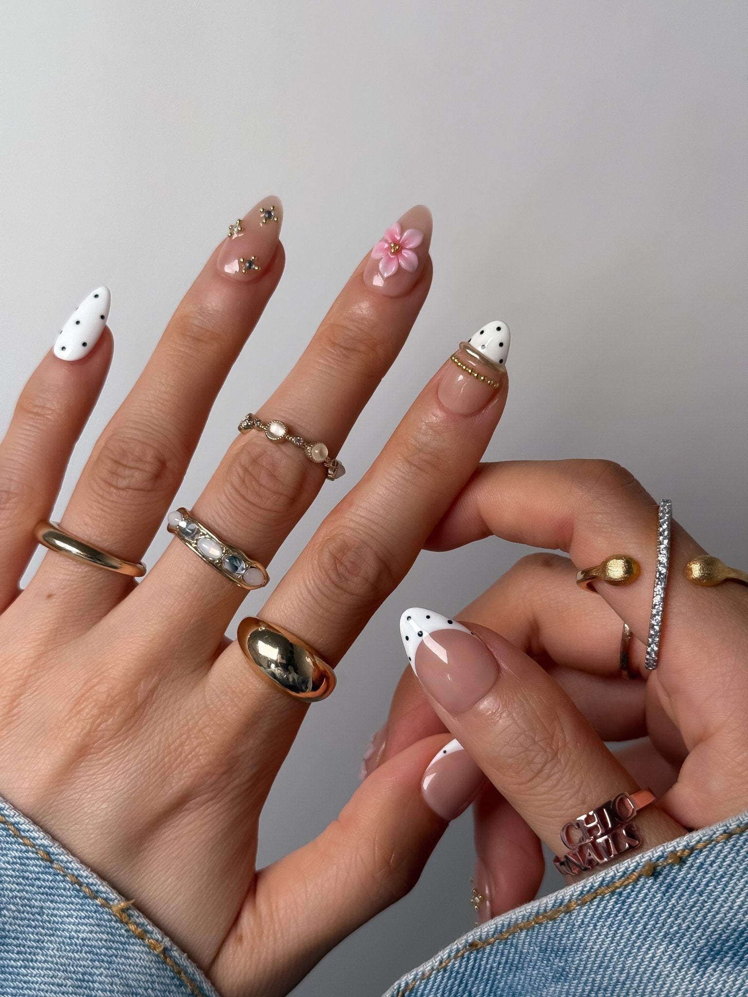 Handmade Pink Floral Polka Dot Press-On Nails – Short Almond