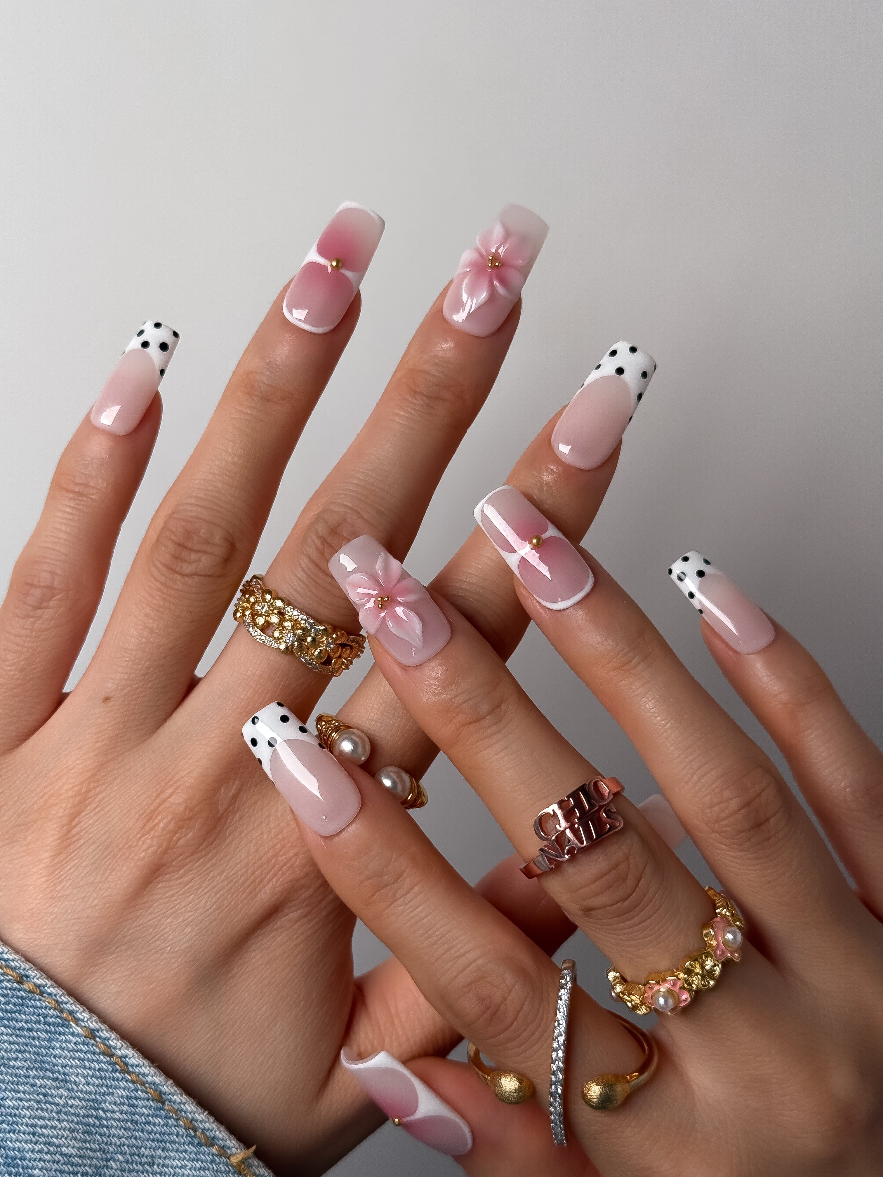 Handmade Pink Bow Polka Dot Press-On Nails – Medium Square