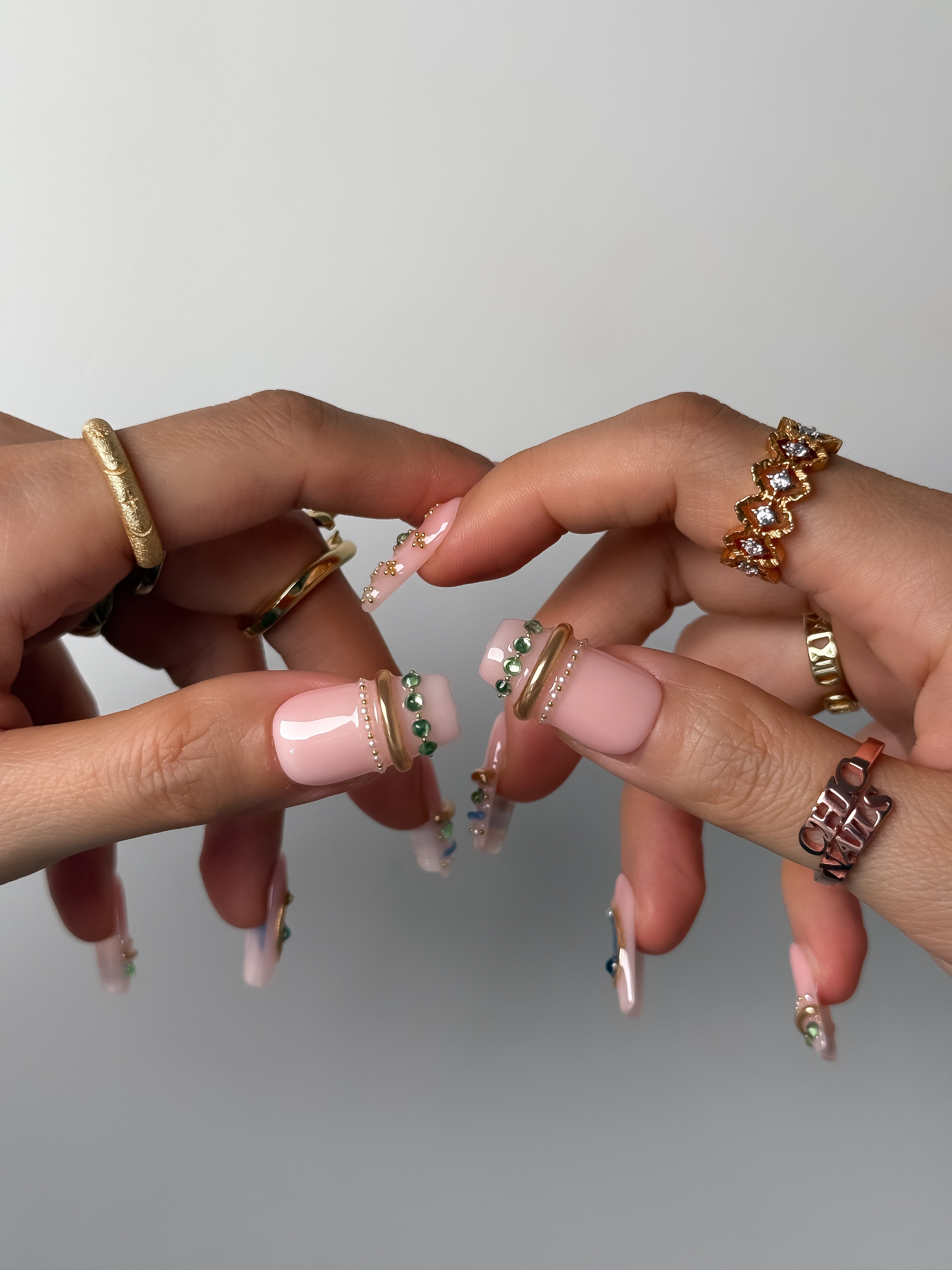 Blue Gem Press On Nails | Nude Pink Square Crystal Nails
