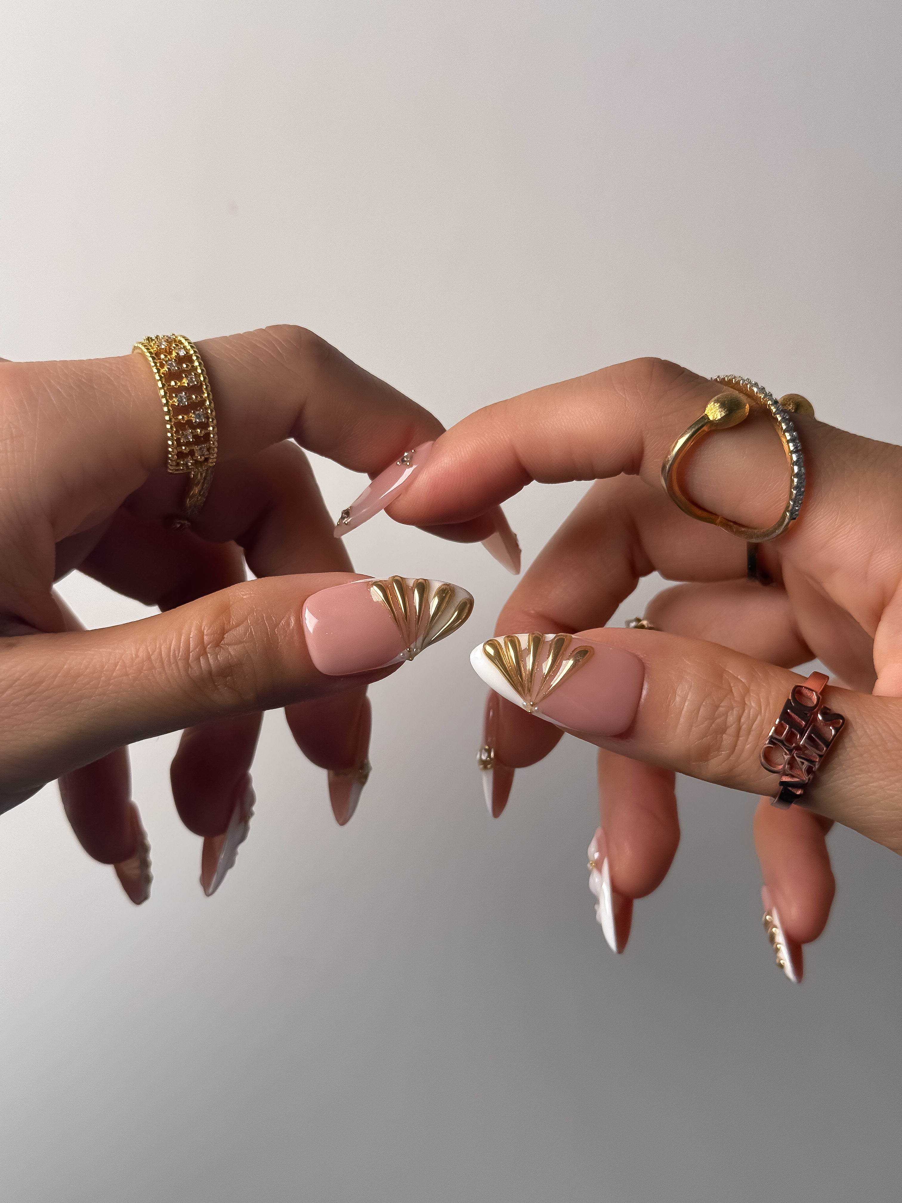 Handmade White Floral French Tip Press-On Nails – Medium Almond