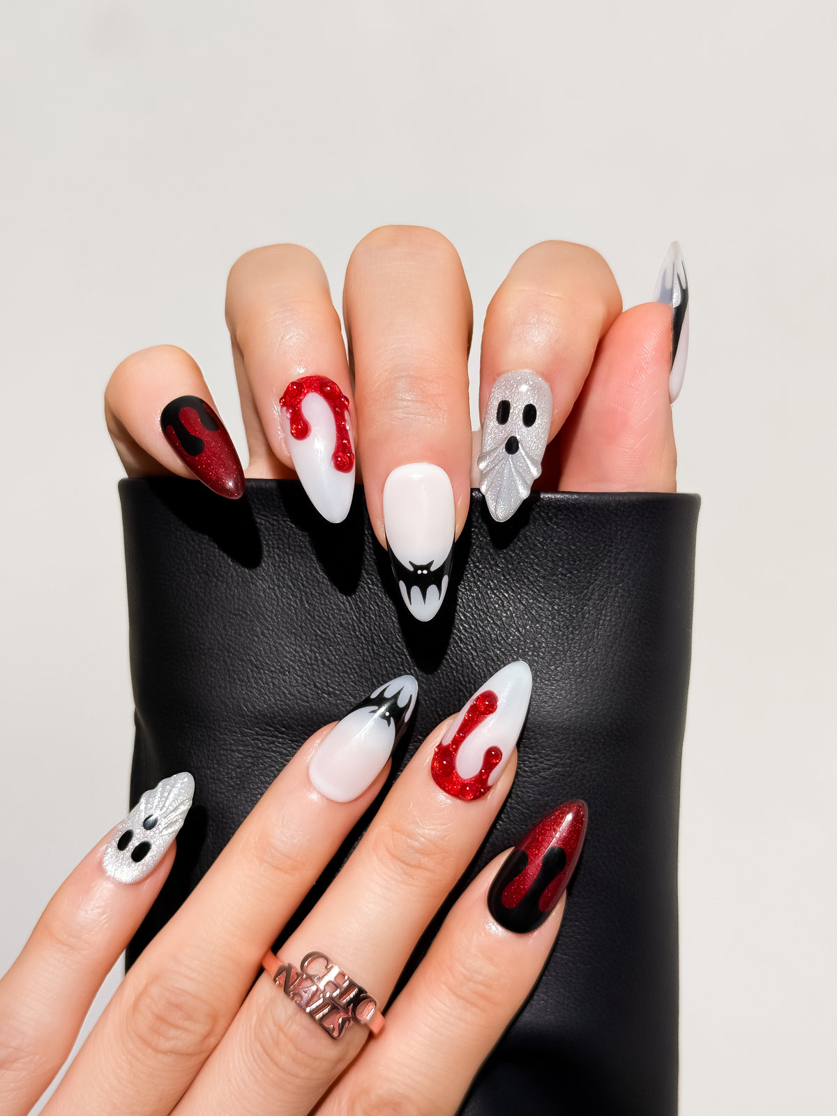 Phantom Rouge Medium Almond Press On Nails