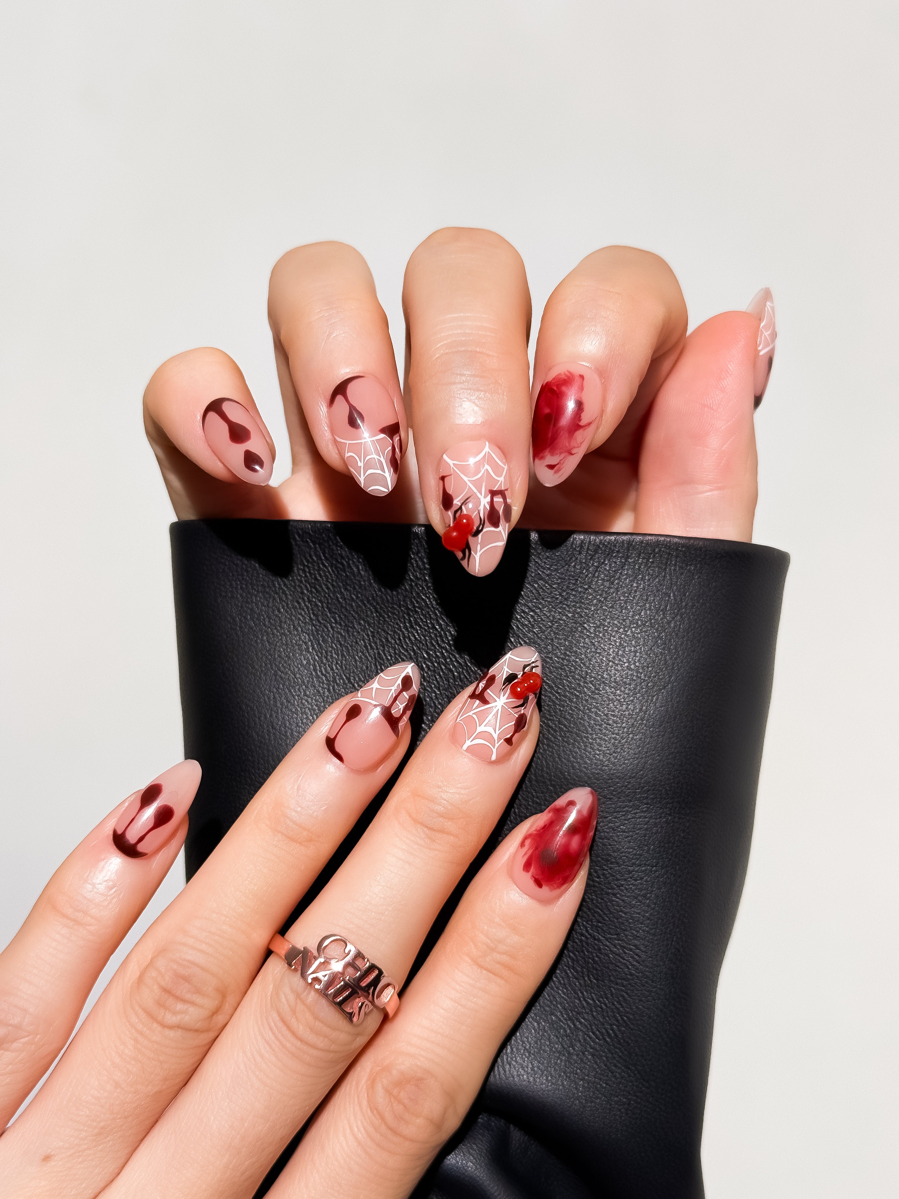 Cherry Web Short Almond Press On Nails