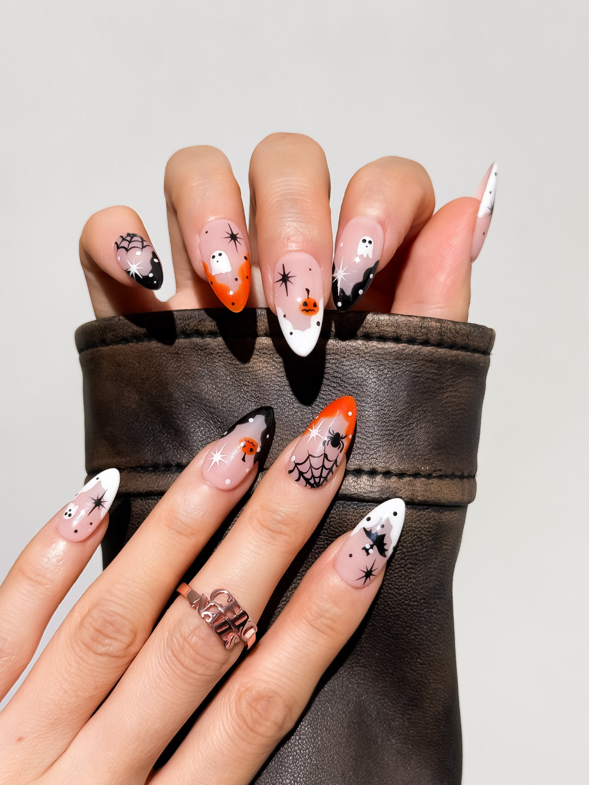 Spooky Pumpkin Medium Almond Press On Nails