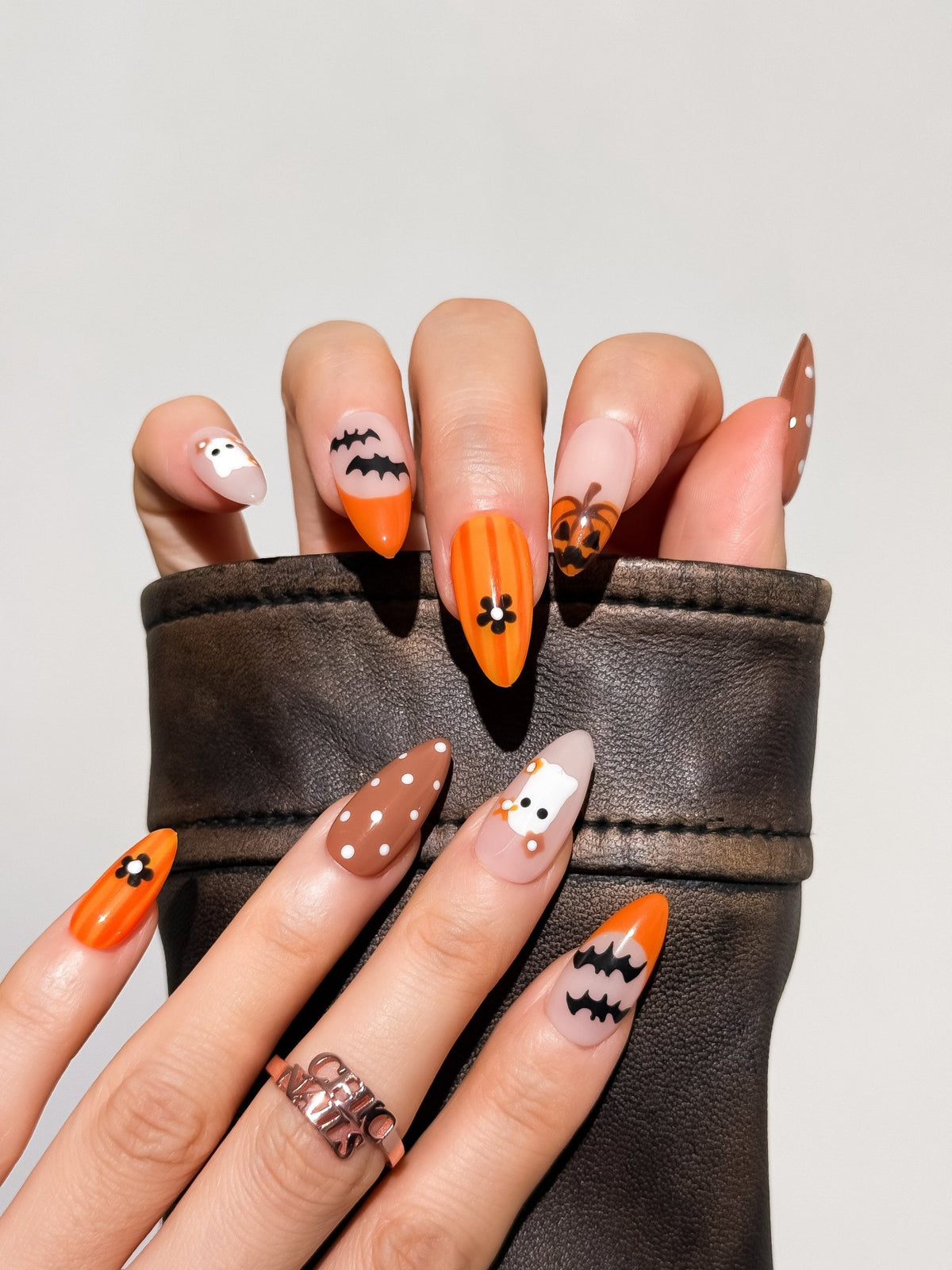 Pumpkin After Dark Orange Halloween Press On Nails – Medium Almond