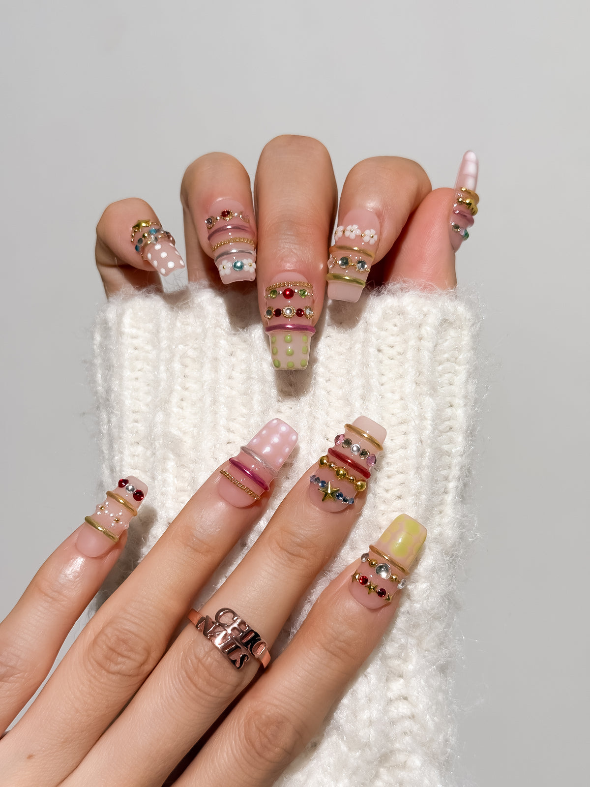 Candy Jewel Short Square Press On Nails