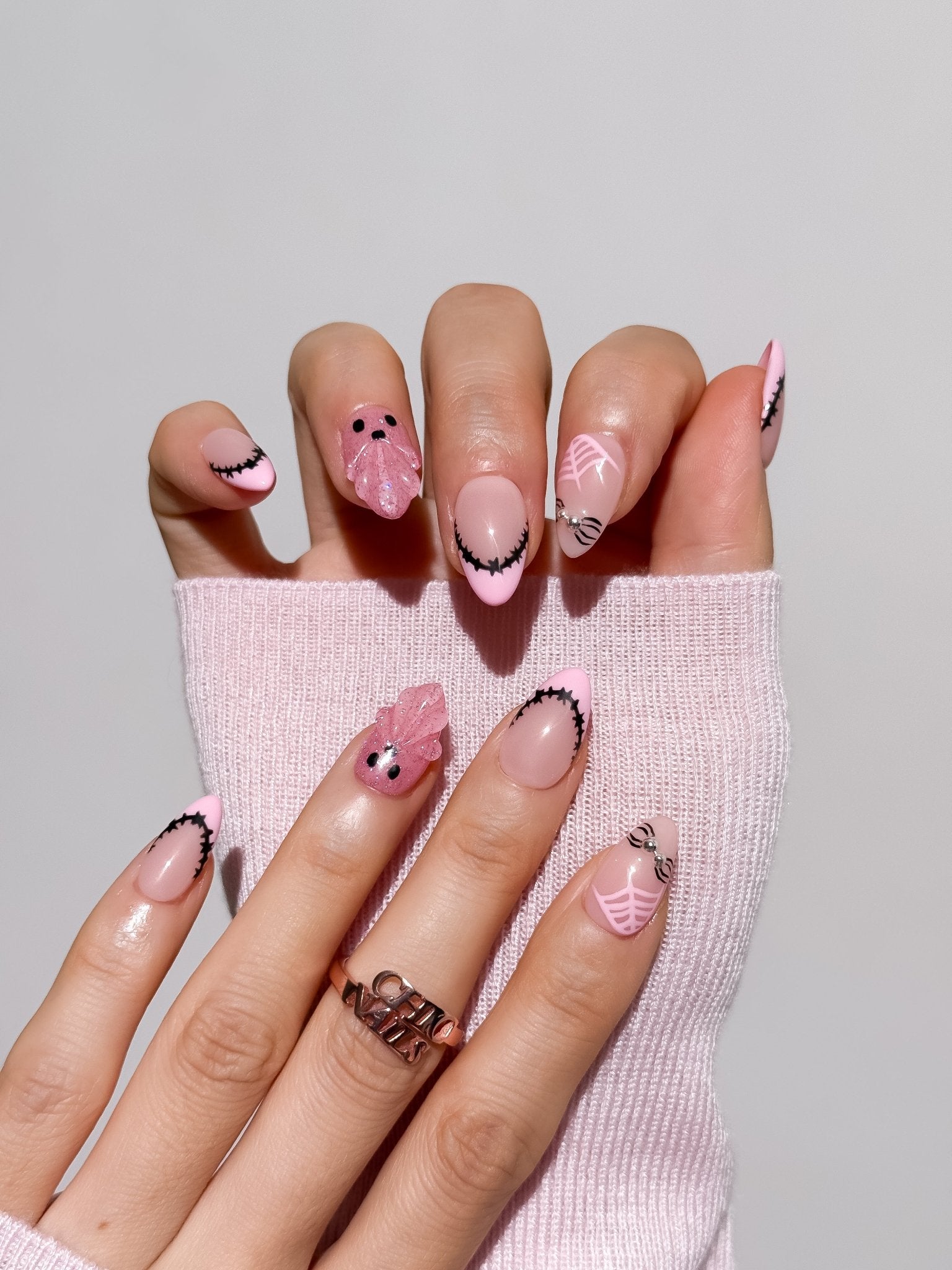 Blush After Dark Pink Halloween Press On Nails – Short Almond