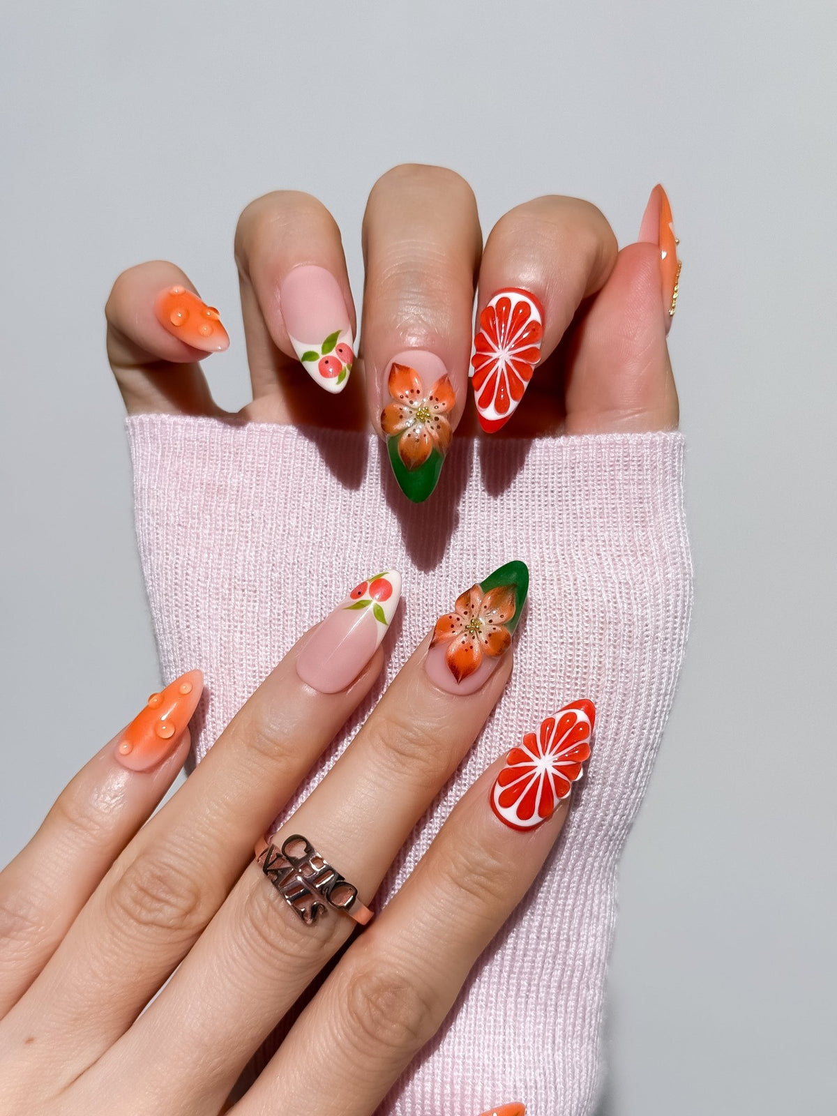 Citrus Blossom Medium Almond Press On Nails